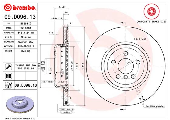 Brembo Remschijven 09.D096.13