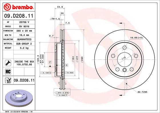 Brembo Remschijven 09.D208.11