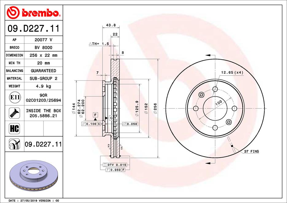 Brembo Remschijven 09.D227.11