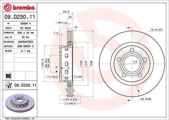 Brembo Remschijven 09.D230.11