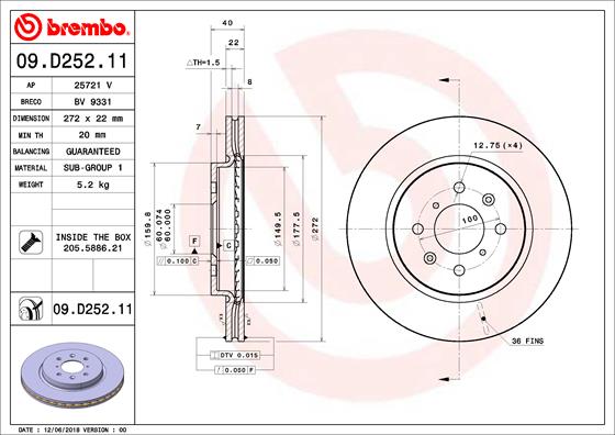 Brembo Remschijven 09.D252.11