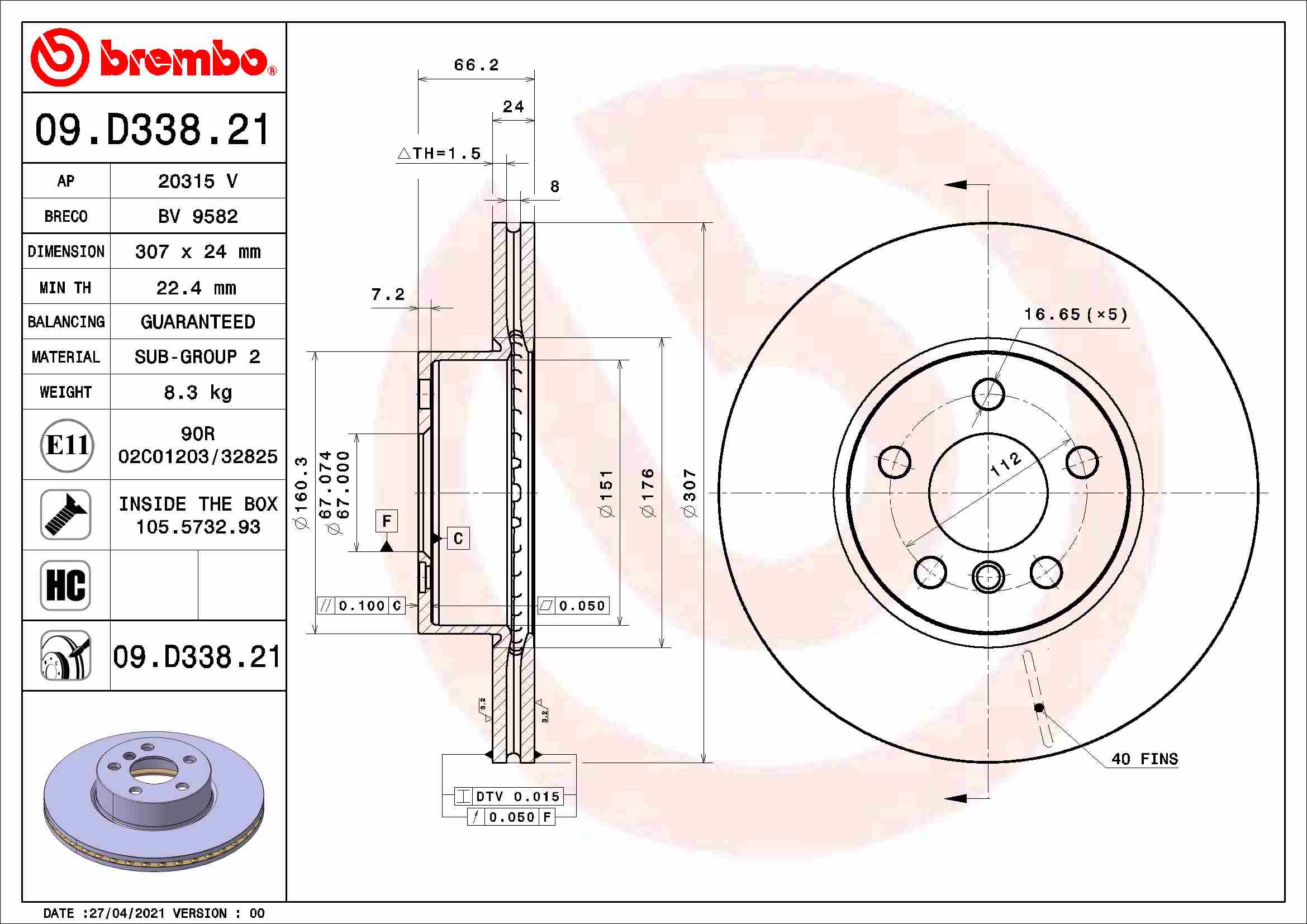 Brembo Remschijven 09.D338.21