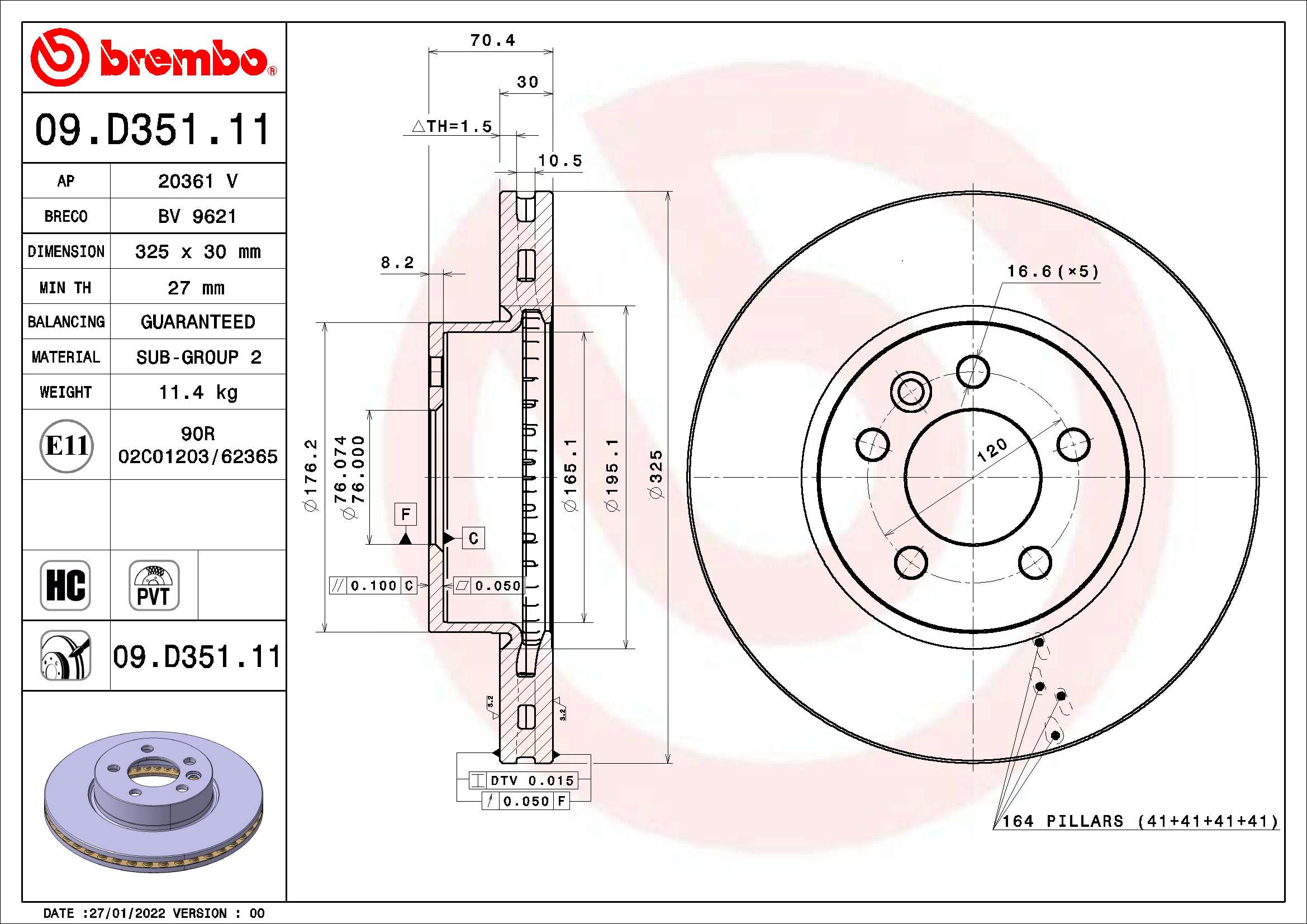 Remschijven Brembo 09.D351.11