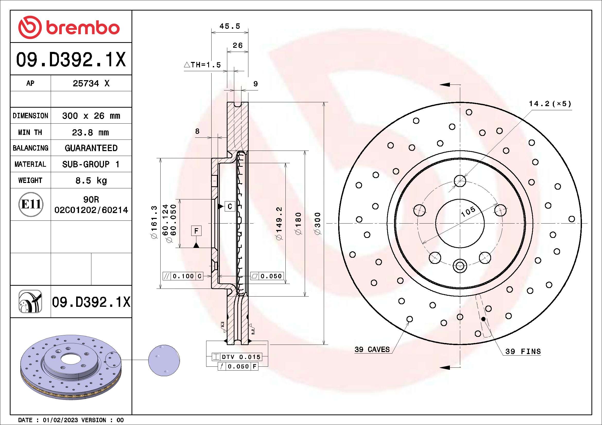 Remschijven Brembo 09.D392.1X