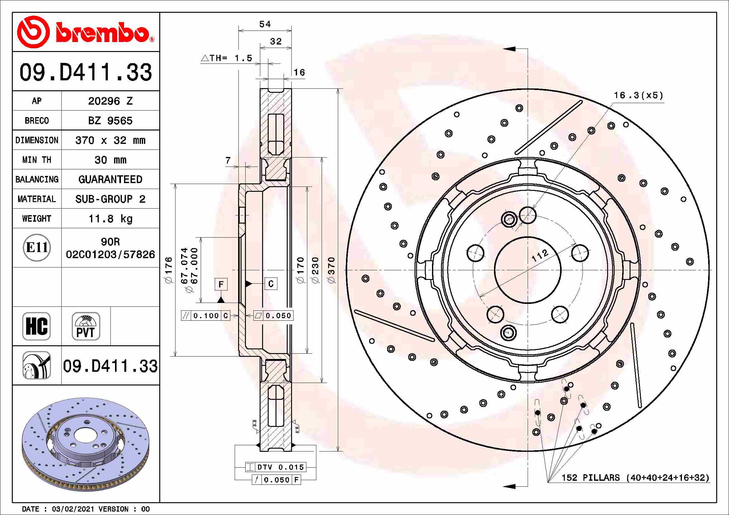 Brembo Remschijven 09.D411.33