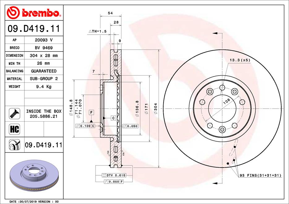 Brembo Remschijven 09.D419.11