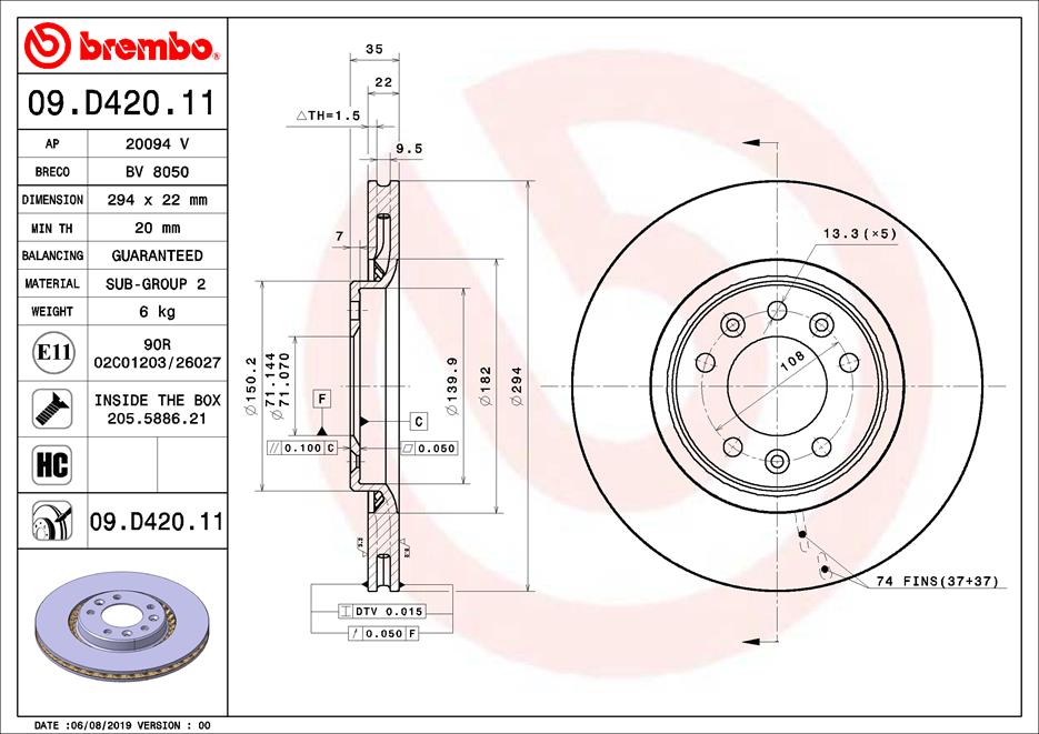 Brembo Remschijven 09.D420.11