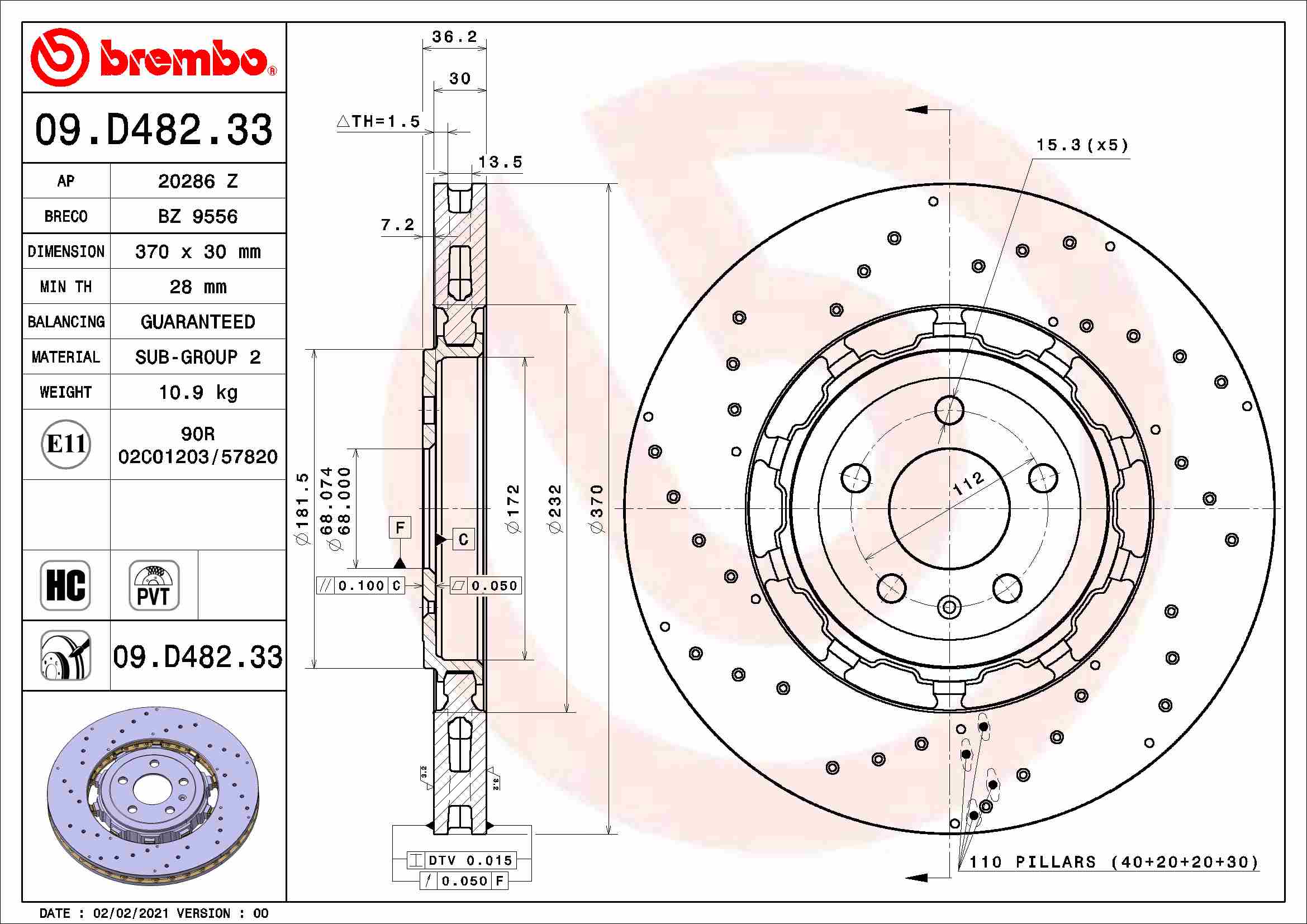 Remschijven Brembo 09.D482.33