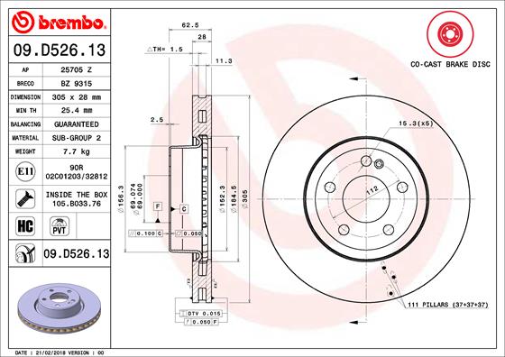 Brembo Remschijven 09.D526.13