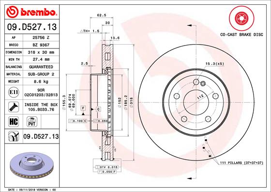 Remschijven Brembo 09.D527.13