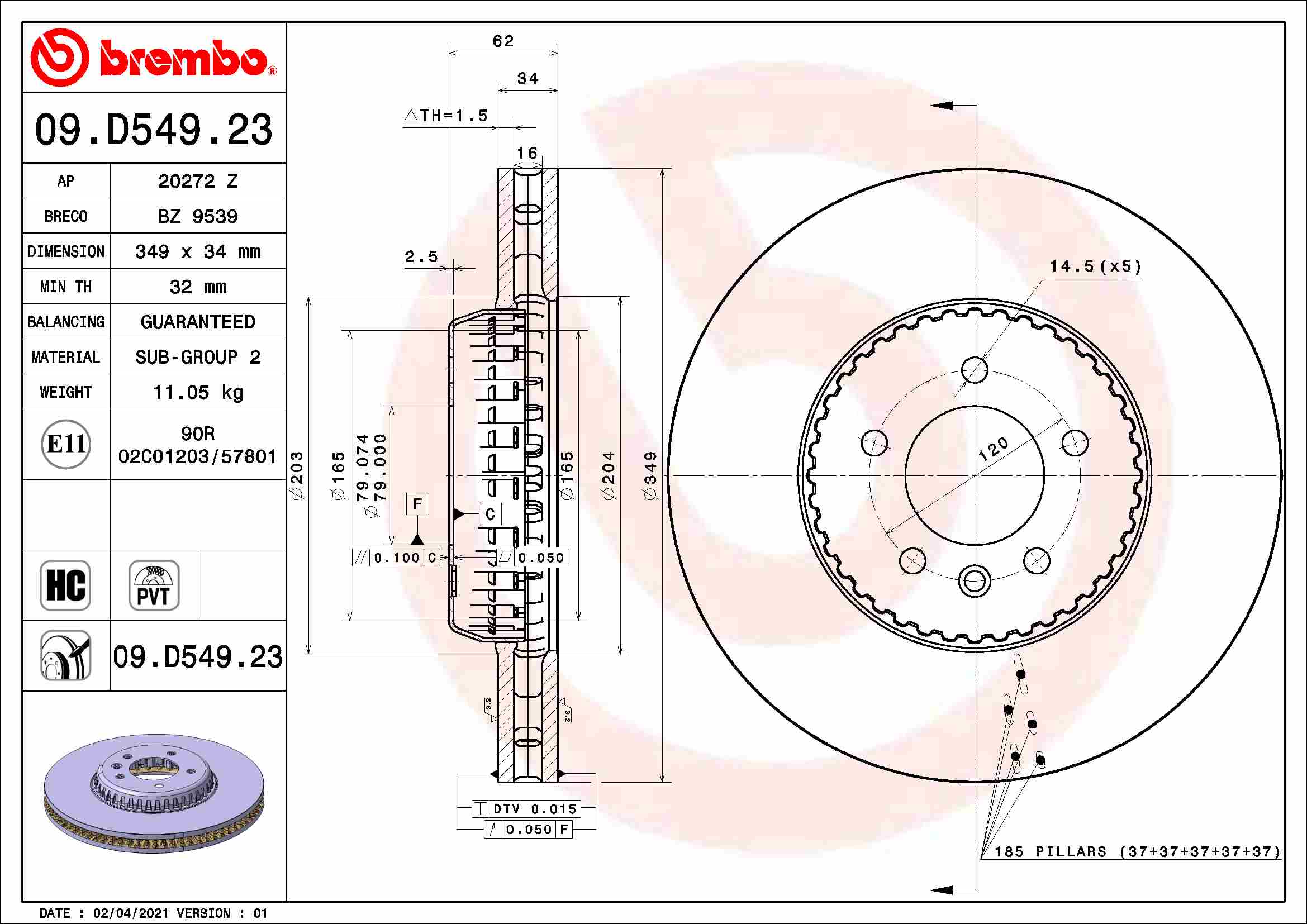 Brembo Remschijven 09.D549.23