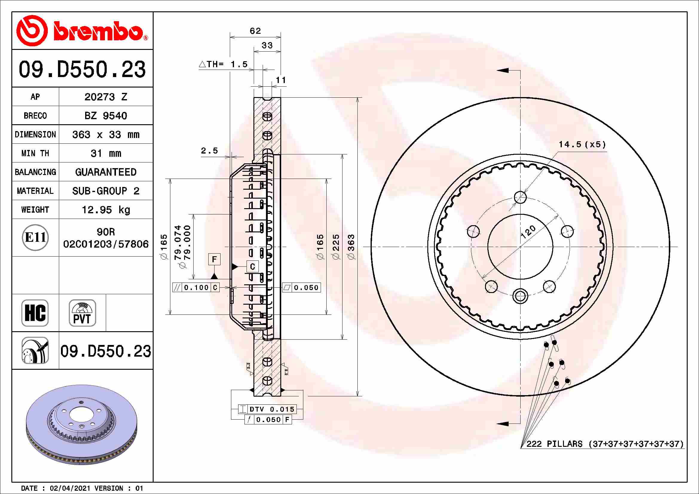 Brembo Remschijven 09.D550.23