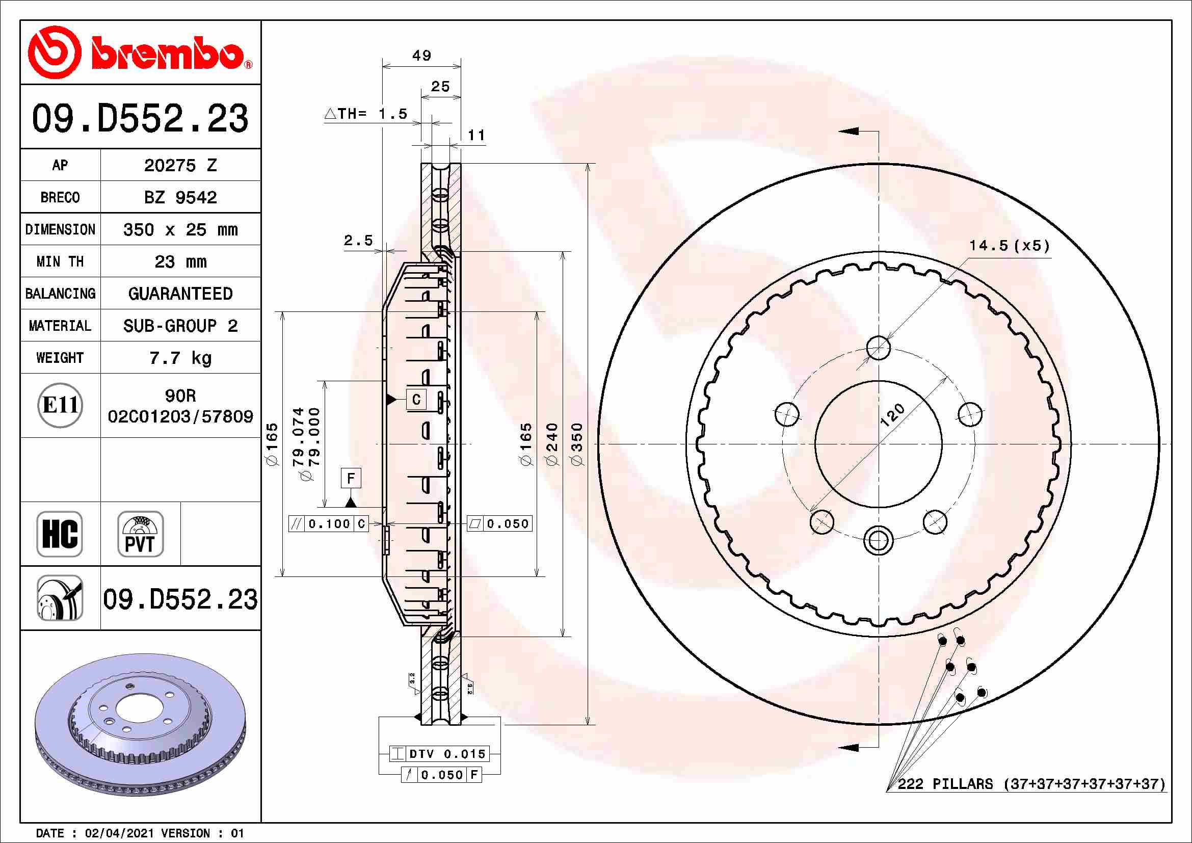 Brembo Remschijven 09.D552.23