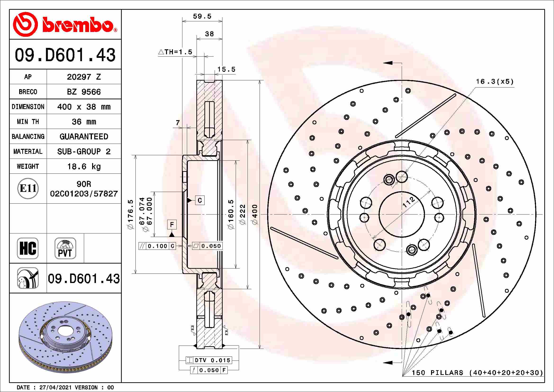 Brembo Remschijven 09.D601.43