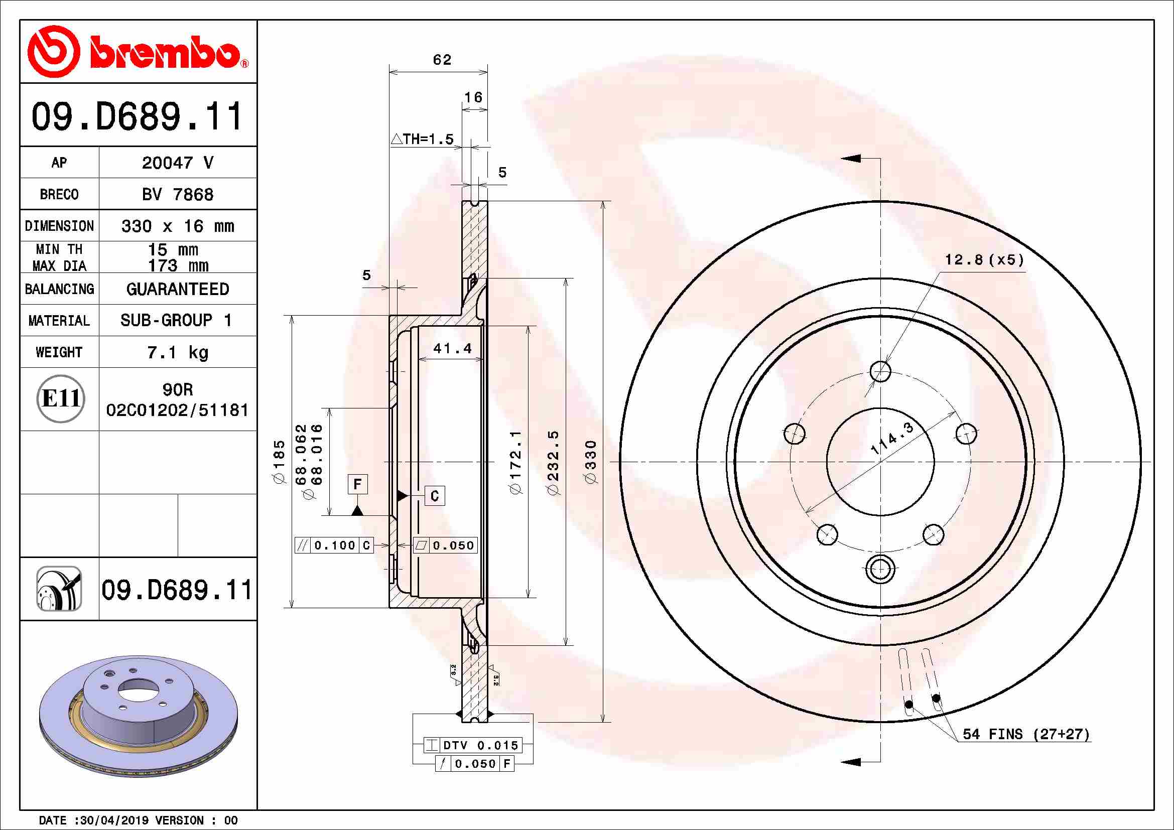 Brembo Remschijven 09.D689.11