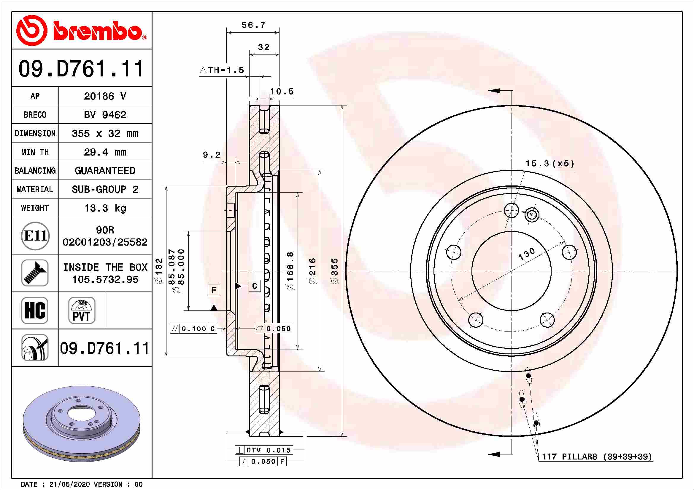 Remschijven Brembo 09.D761.11