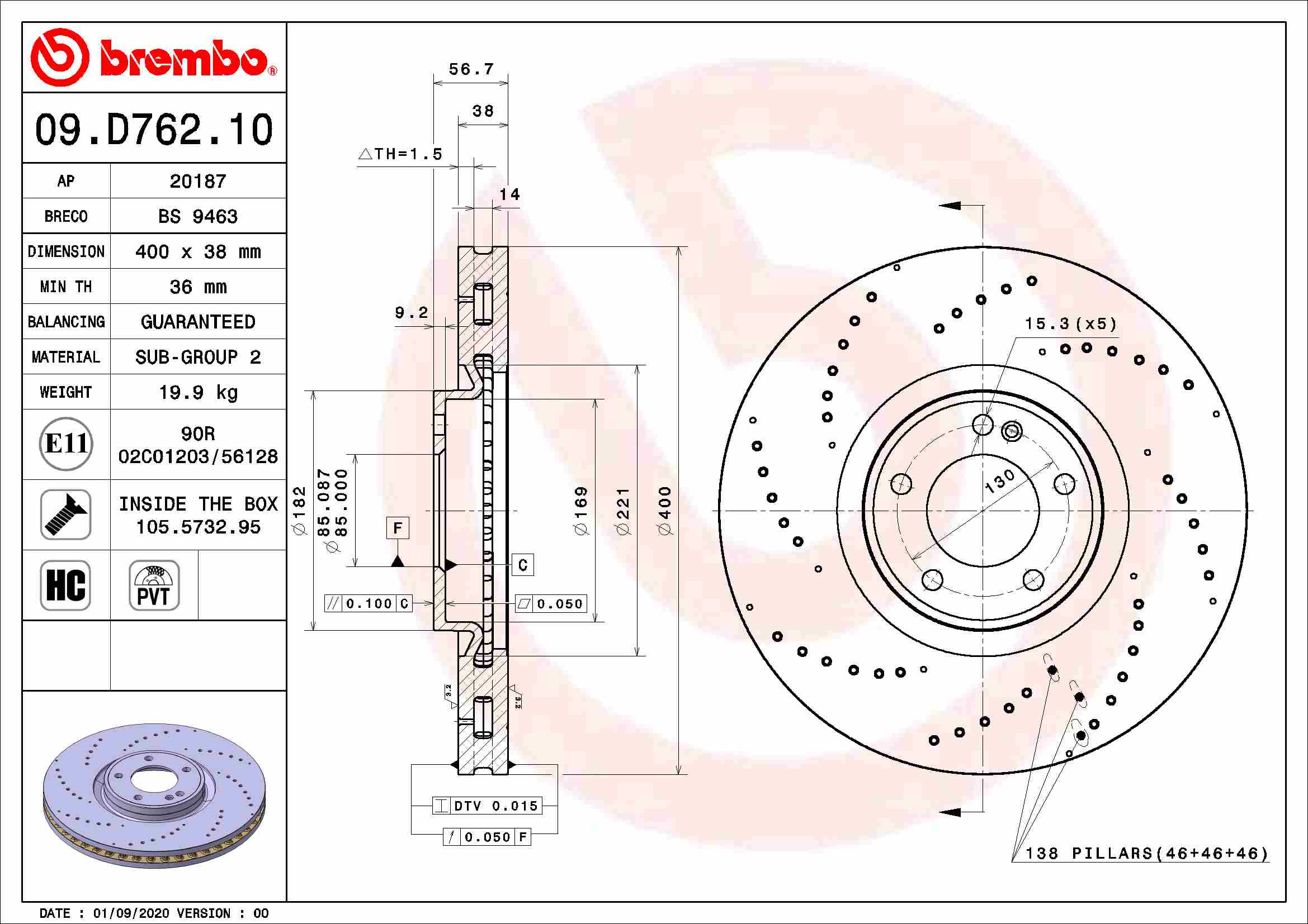 Brembo Remschijven 09.D762.10