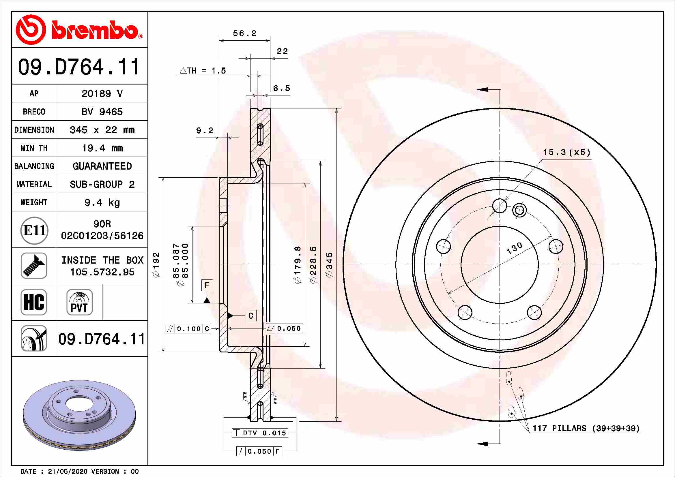 Remschijven Brembo 09.D764.11