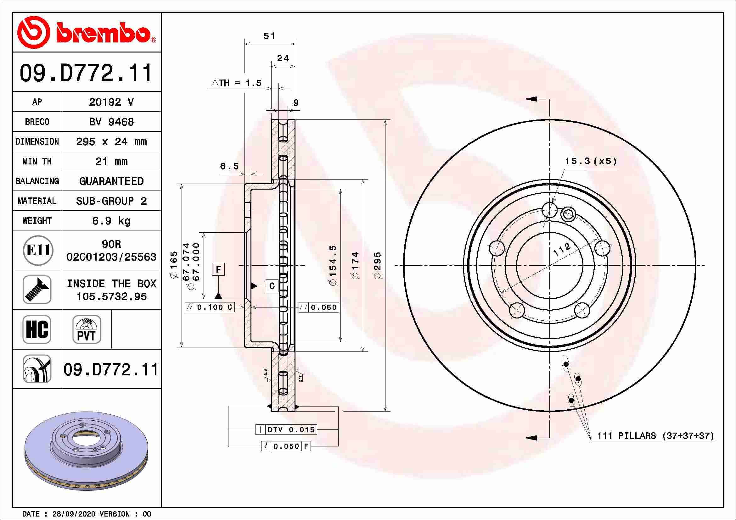 Remschijven Brembo 09.D772.11