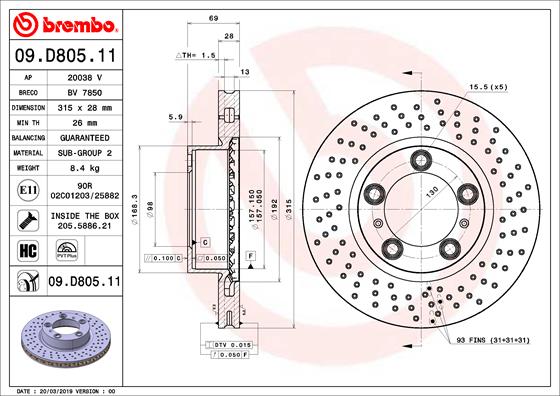 Remschijven Brembo 09.D805.11