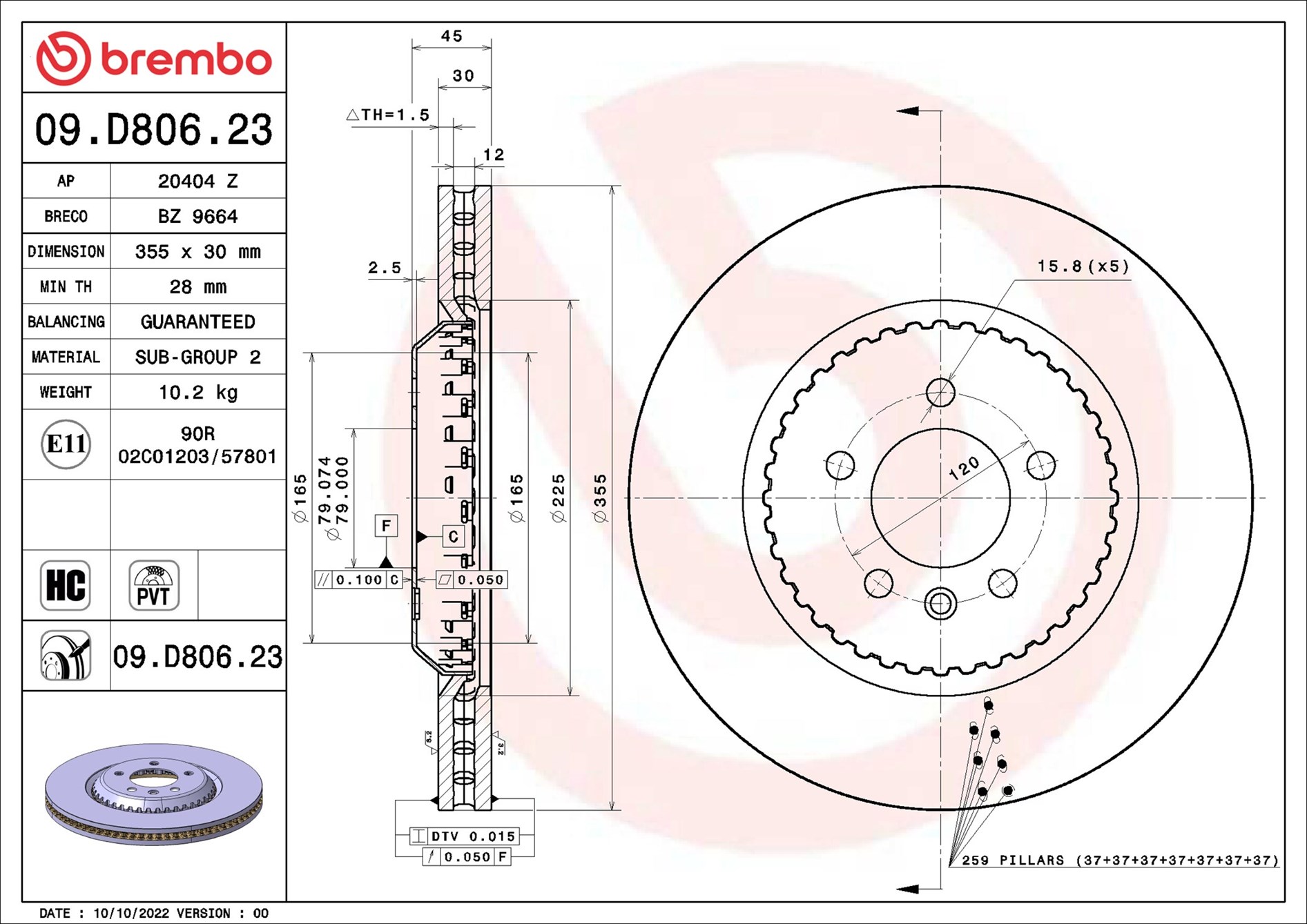 Brembo Remschijven 09.D806.23