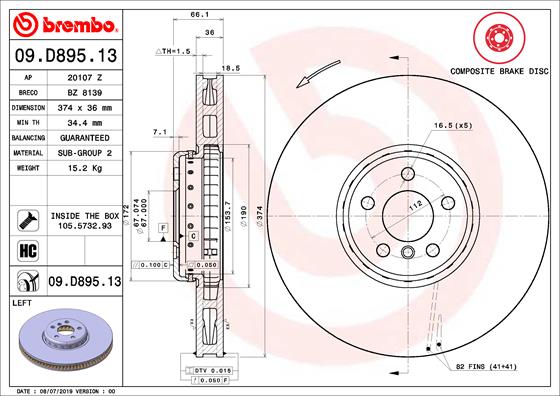 Brembo Remschijven 09.D895.13