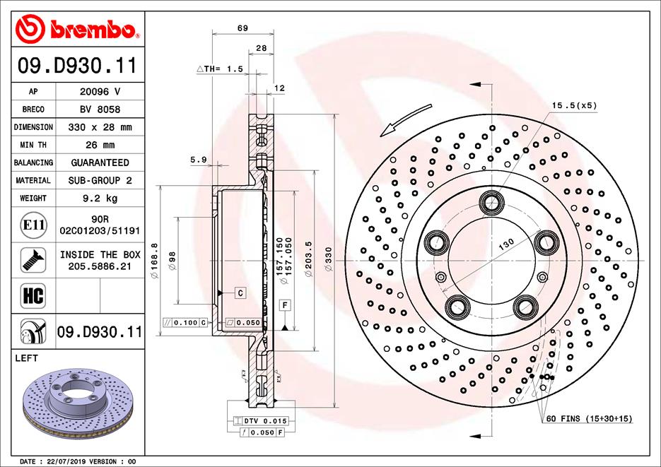 Remschijven Brembo 09.D930.11