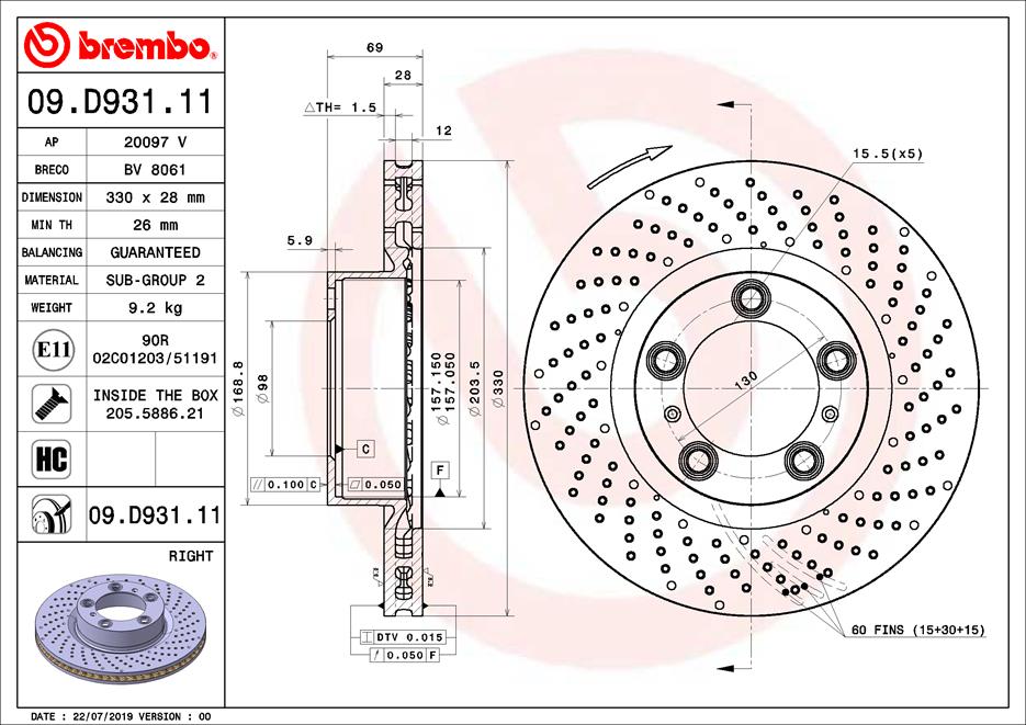 Remschijven Brembo 09.D931.11