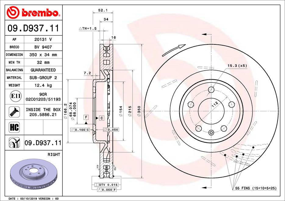 Remschijven Brembo 09.D937.11