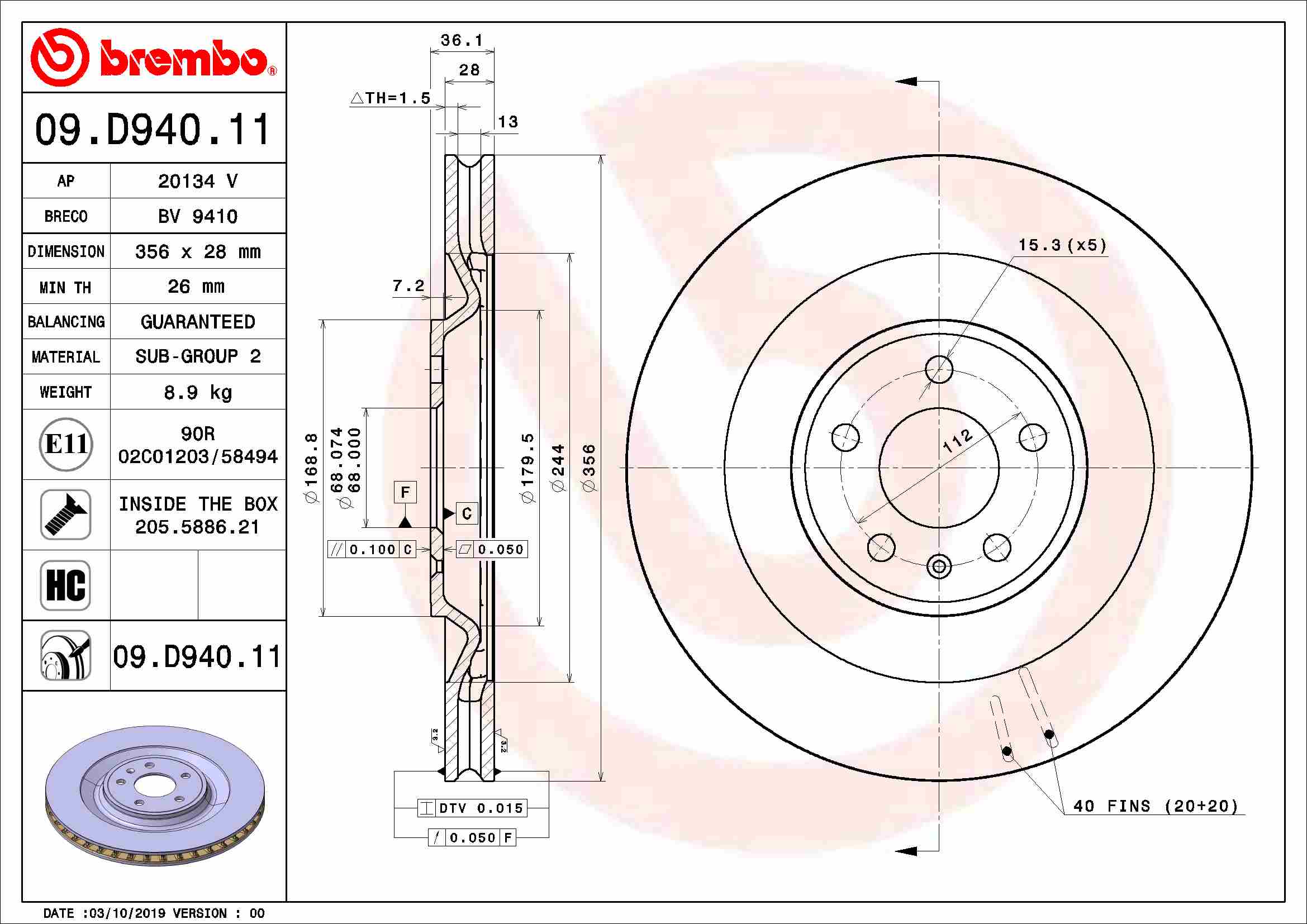Remschijven Brembo 09.D940.11