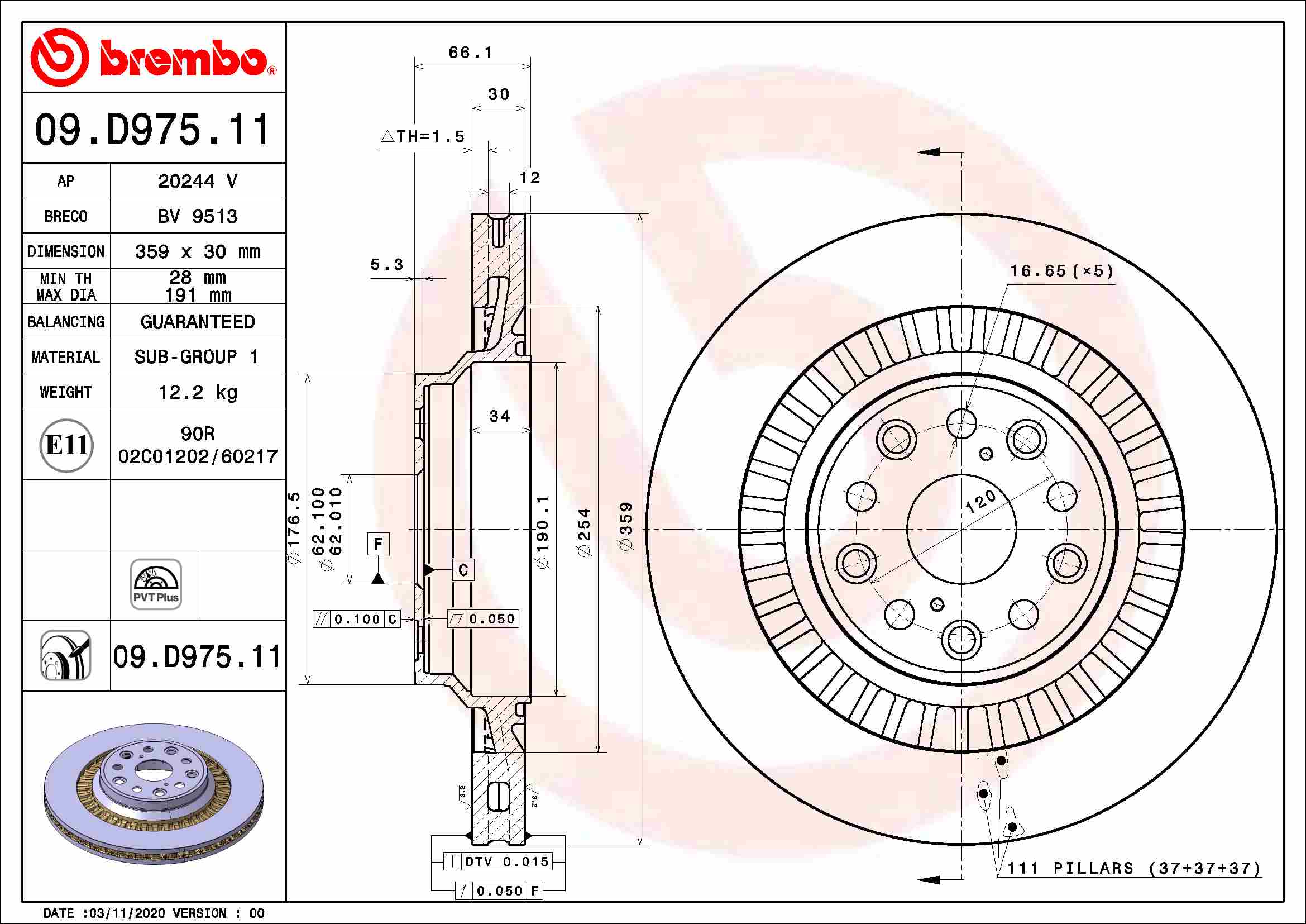 Remschijven Brembo 09.D975.11