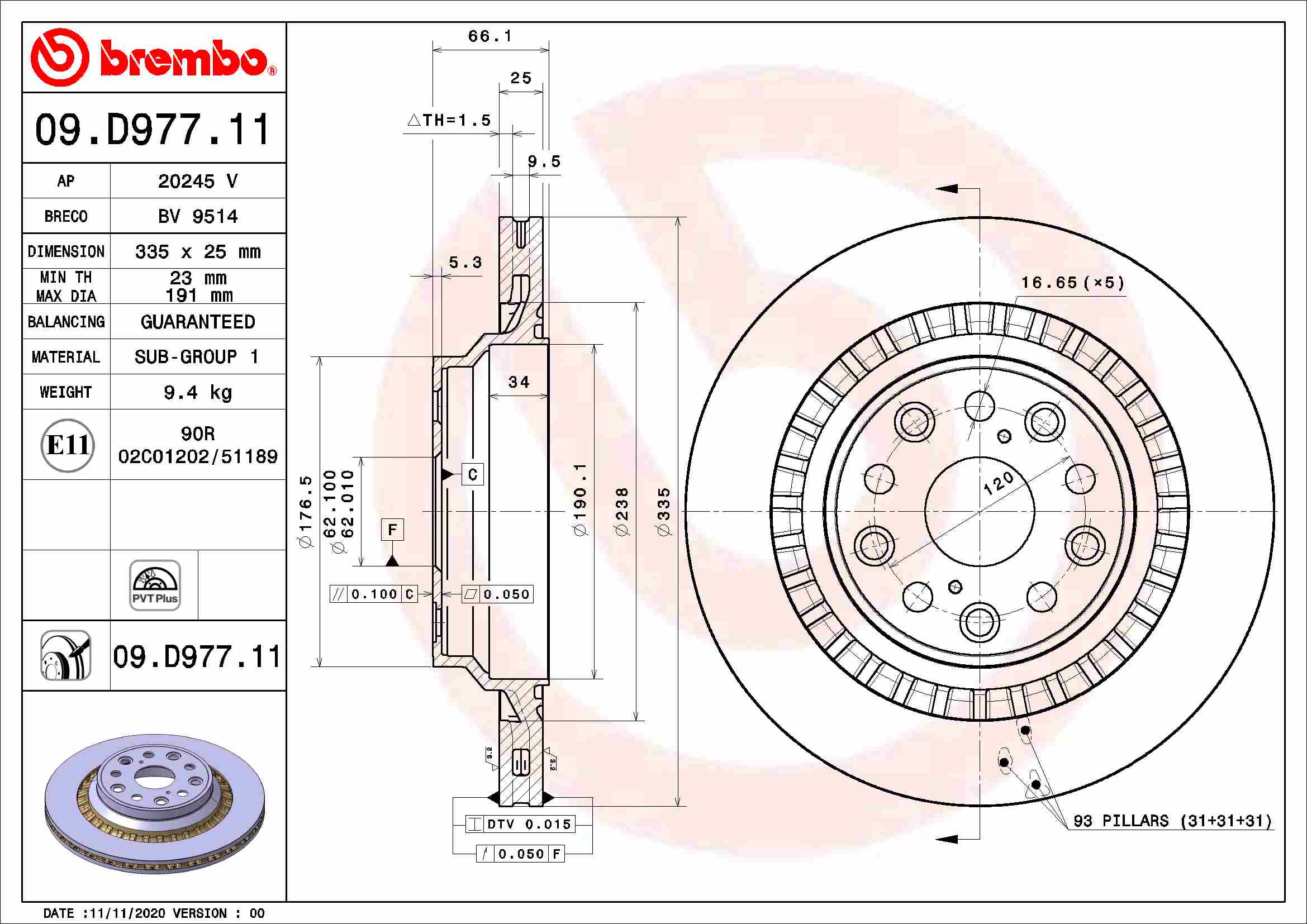 Remschijven Brembo 09.D977.11