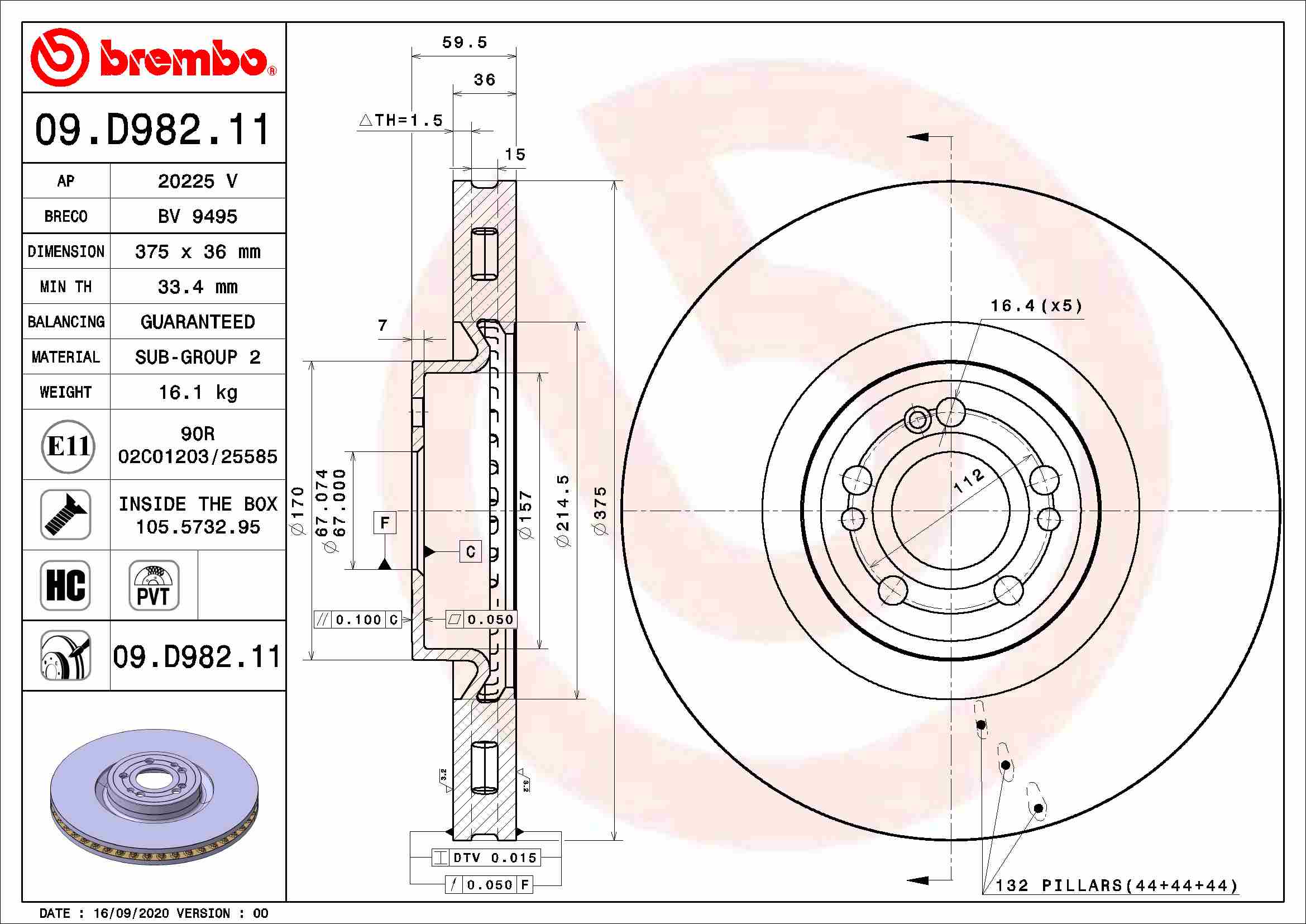 Remschijven Brembo 09.D982.11