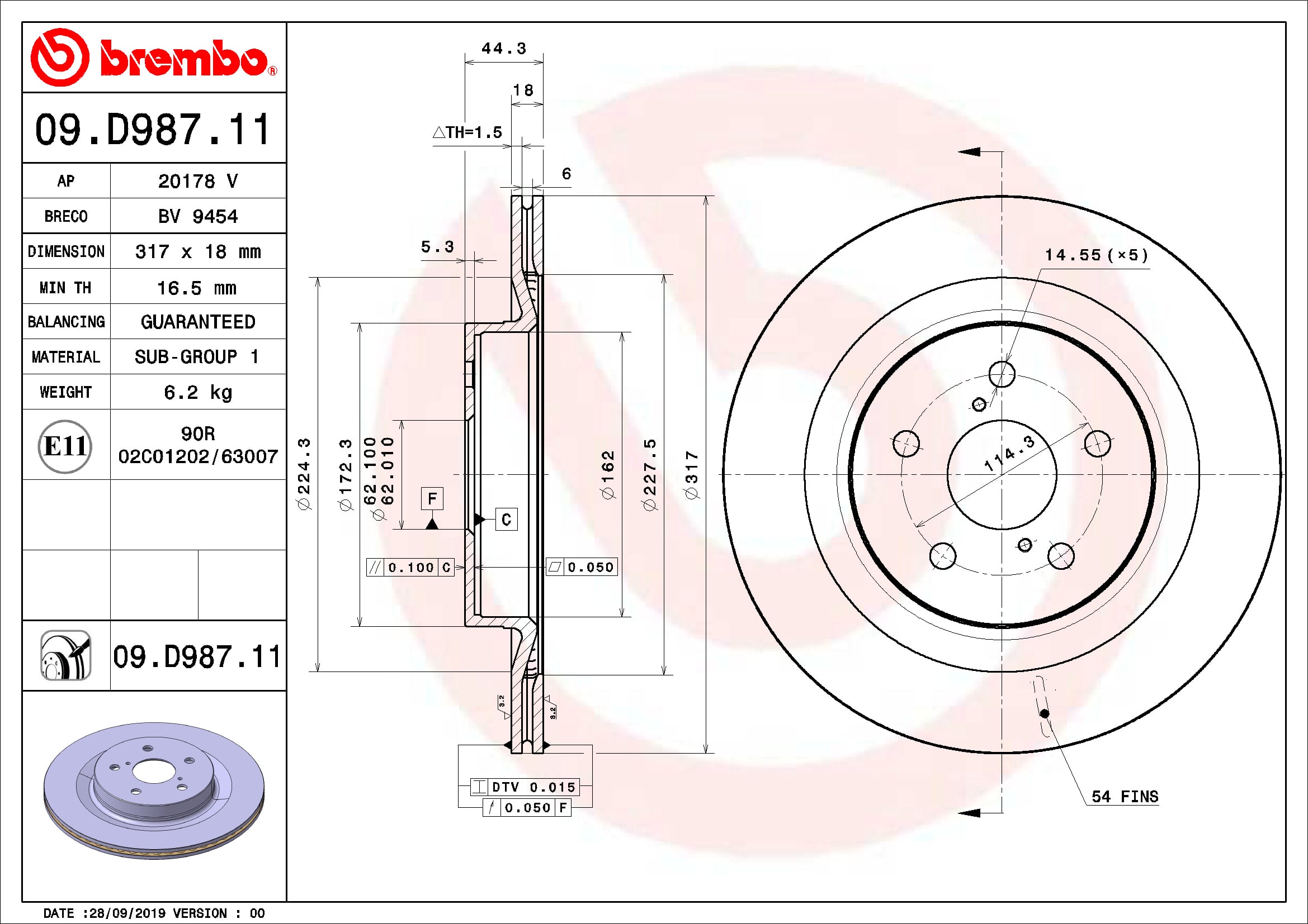 Remschijven Brembo 09.D987.11