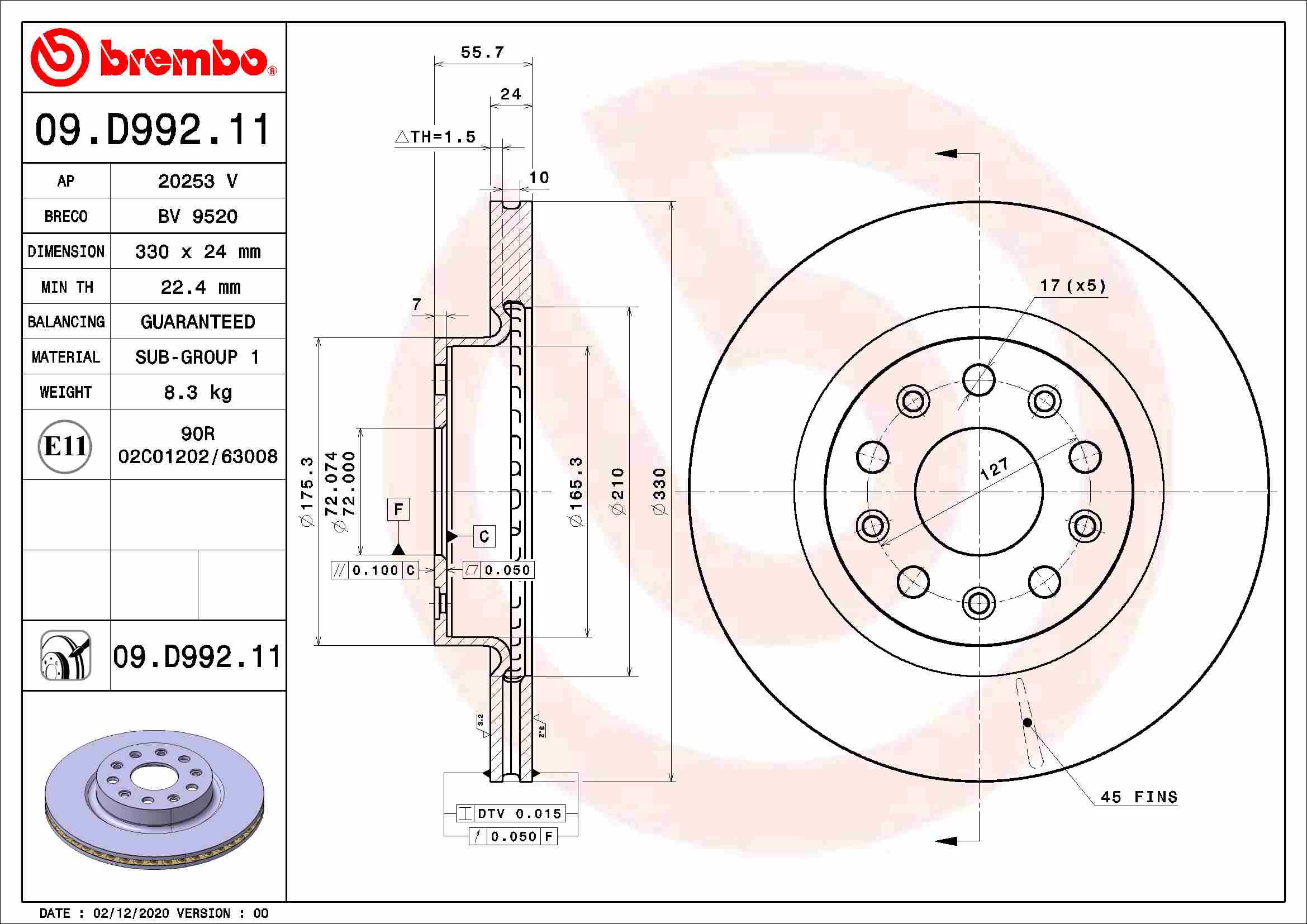 Remschijven Brembo 09.D992.11