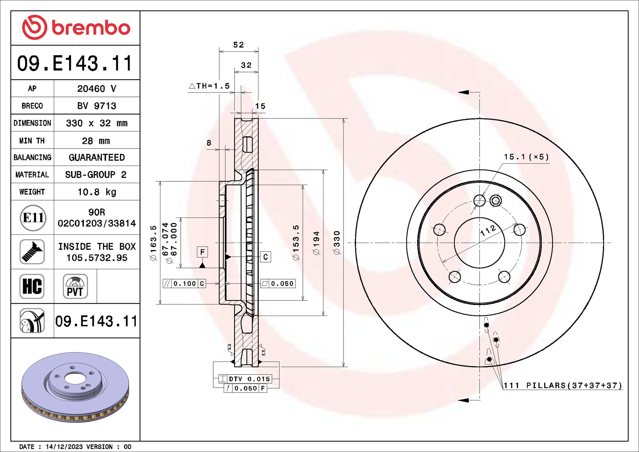Brembo Remschijf 09.E143.11