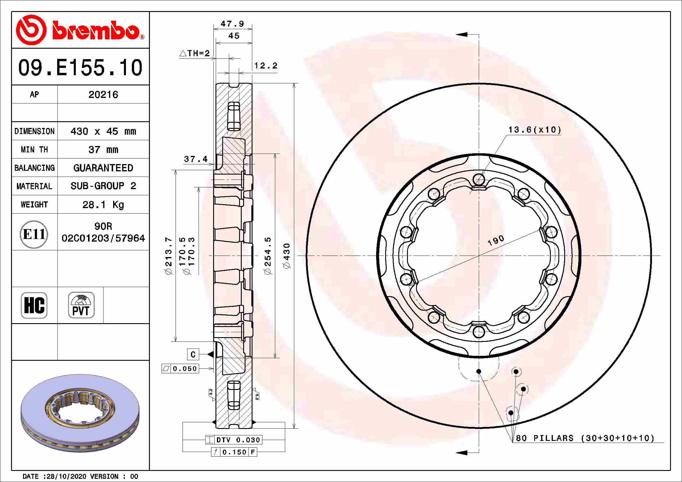 Remschijven Brembo 09.E155.10