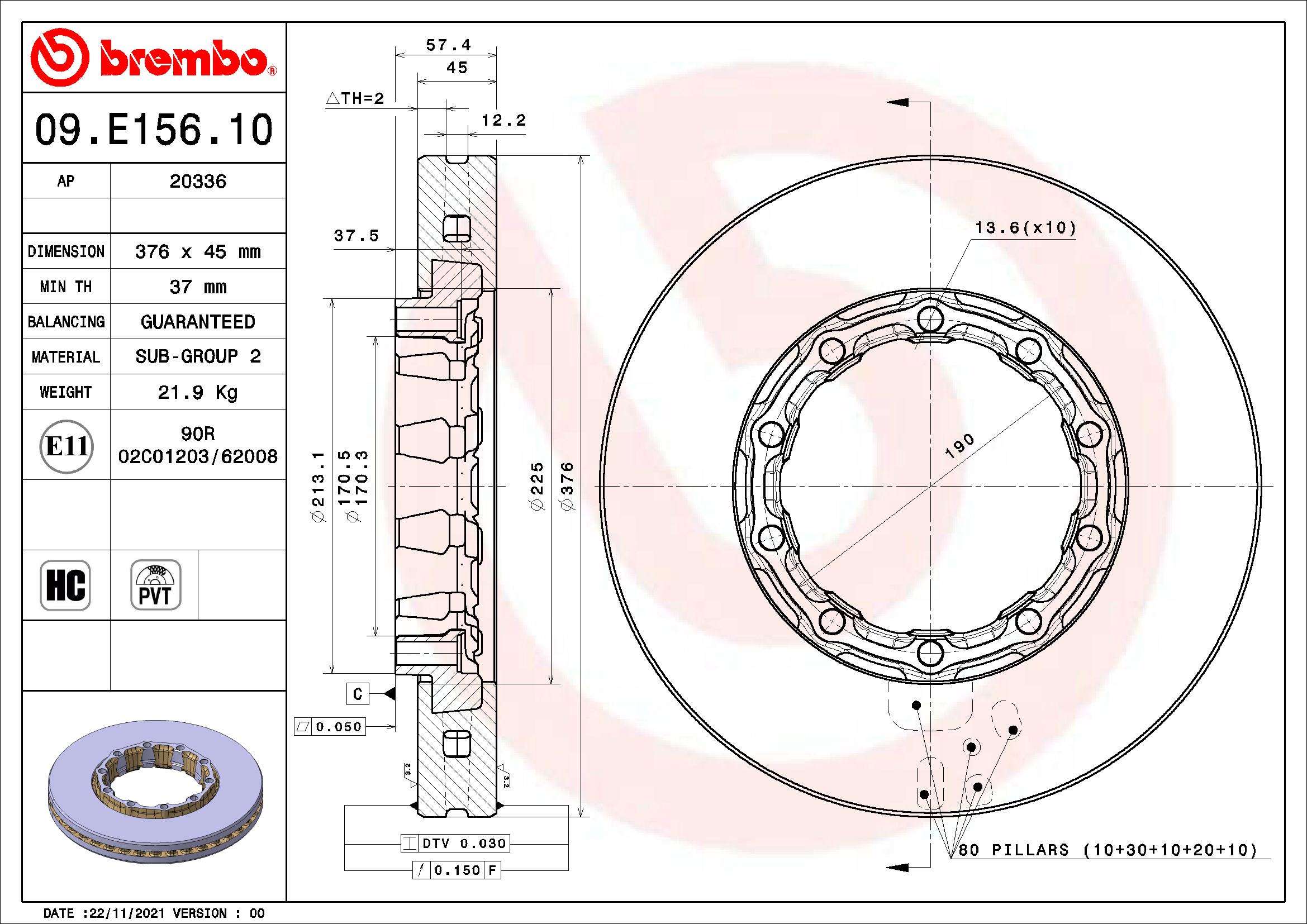 Remschijven Brembo 09.E156.10