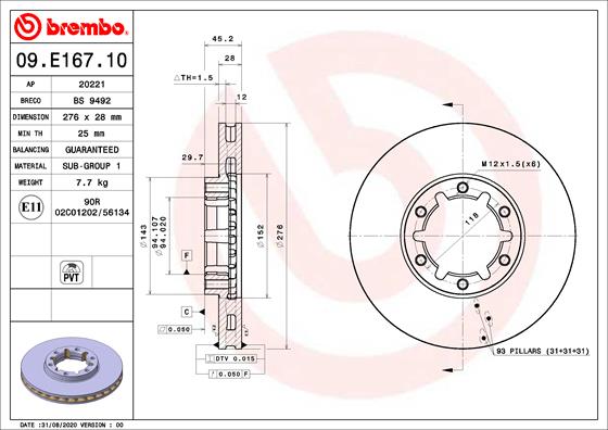 Remschijven Brembo 09.E167.10