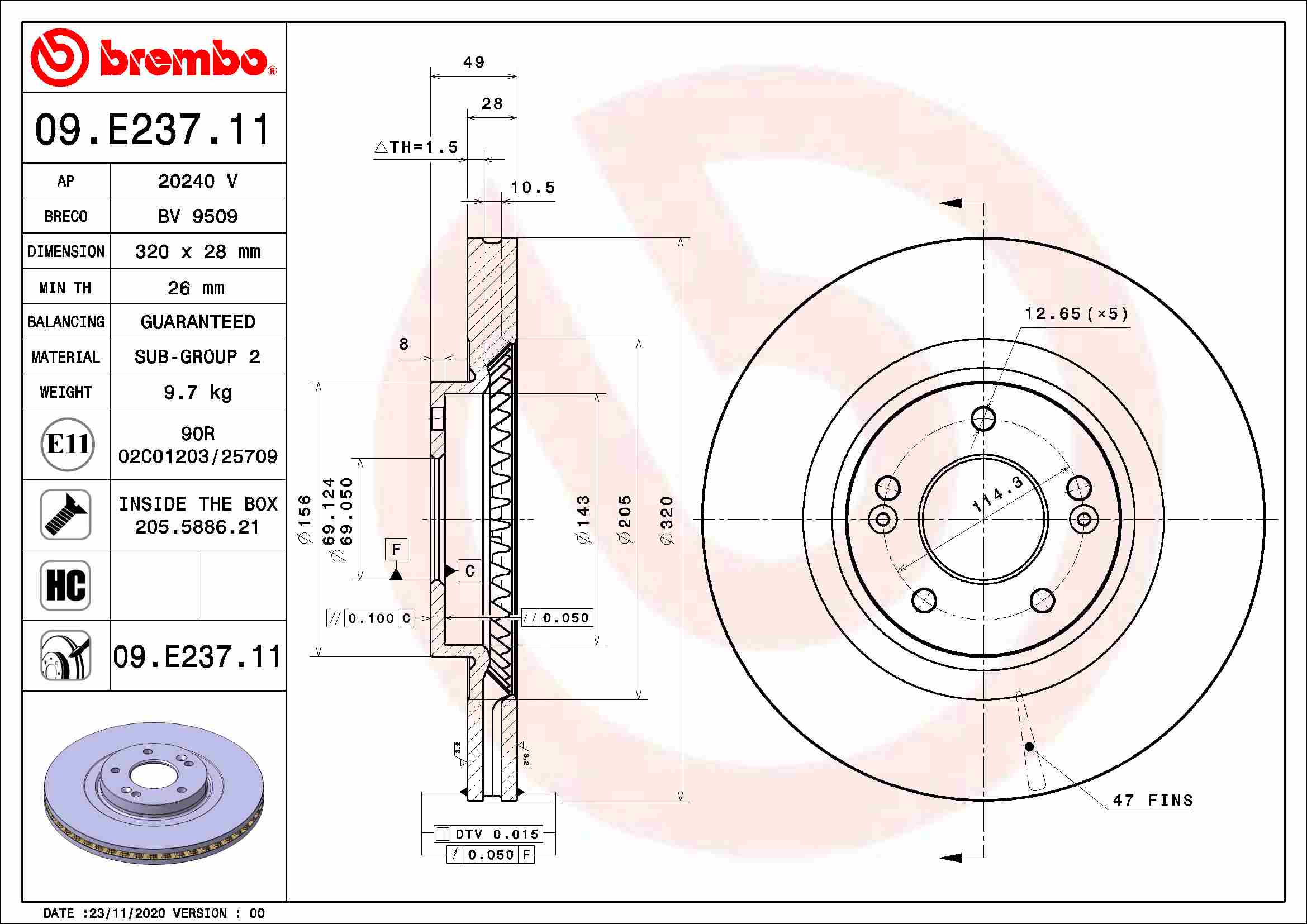 Remschijven Brembo 09.E237.11