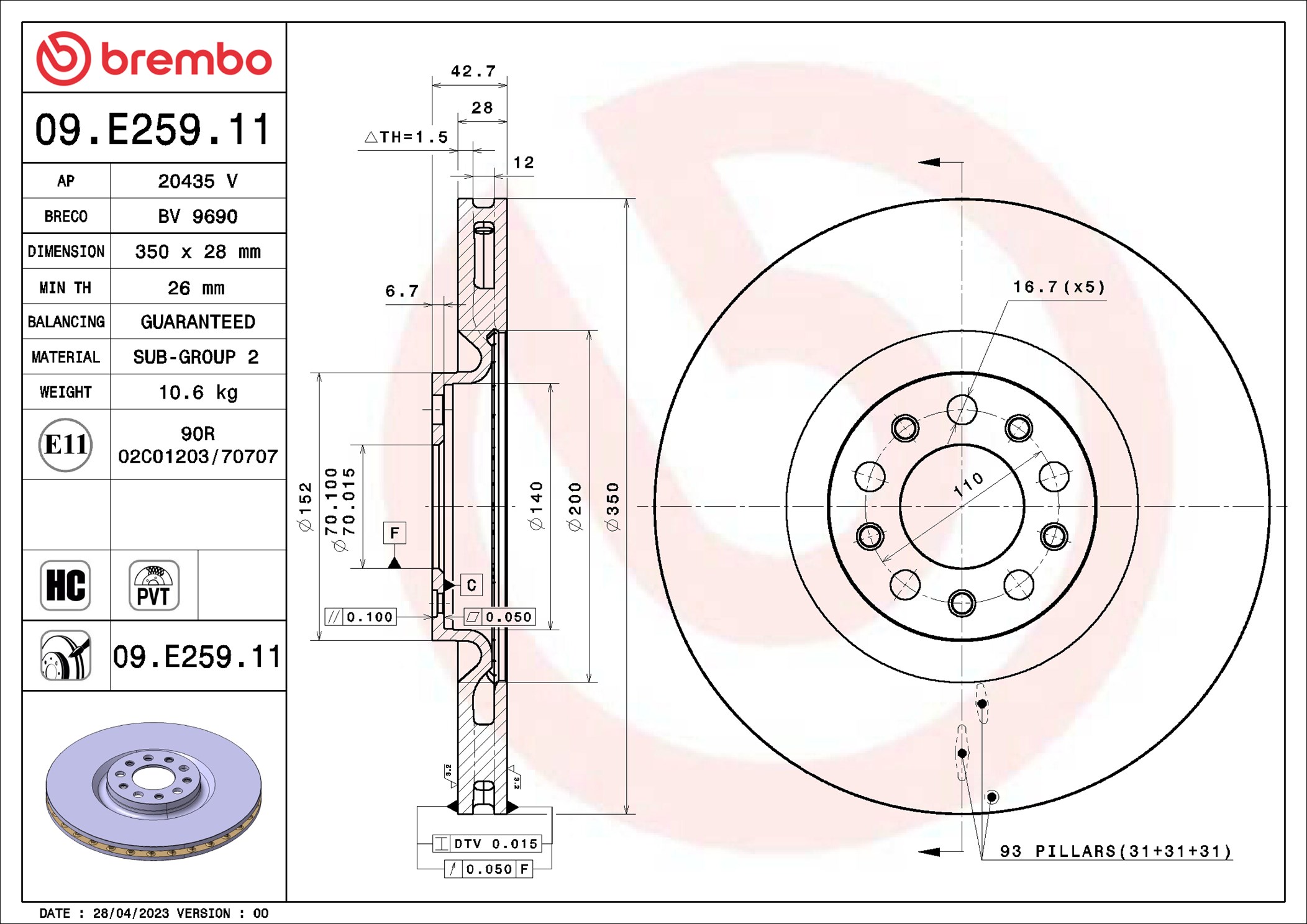Brembo Remschijven 09.E259.11