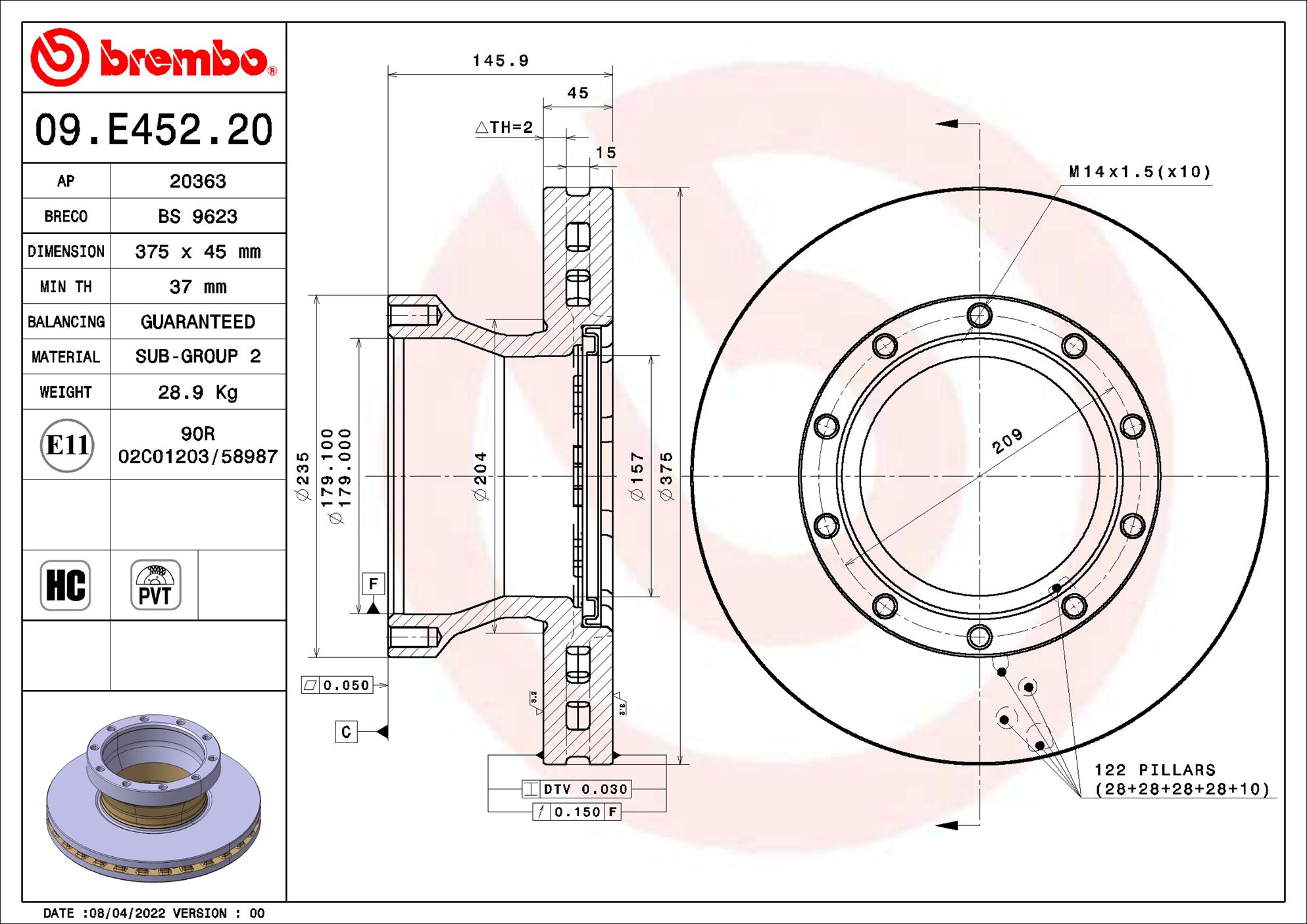Brembo Remschijven 09.E452.20