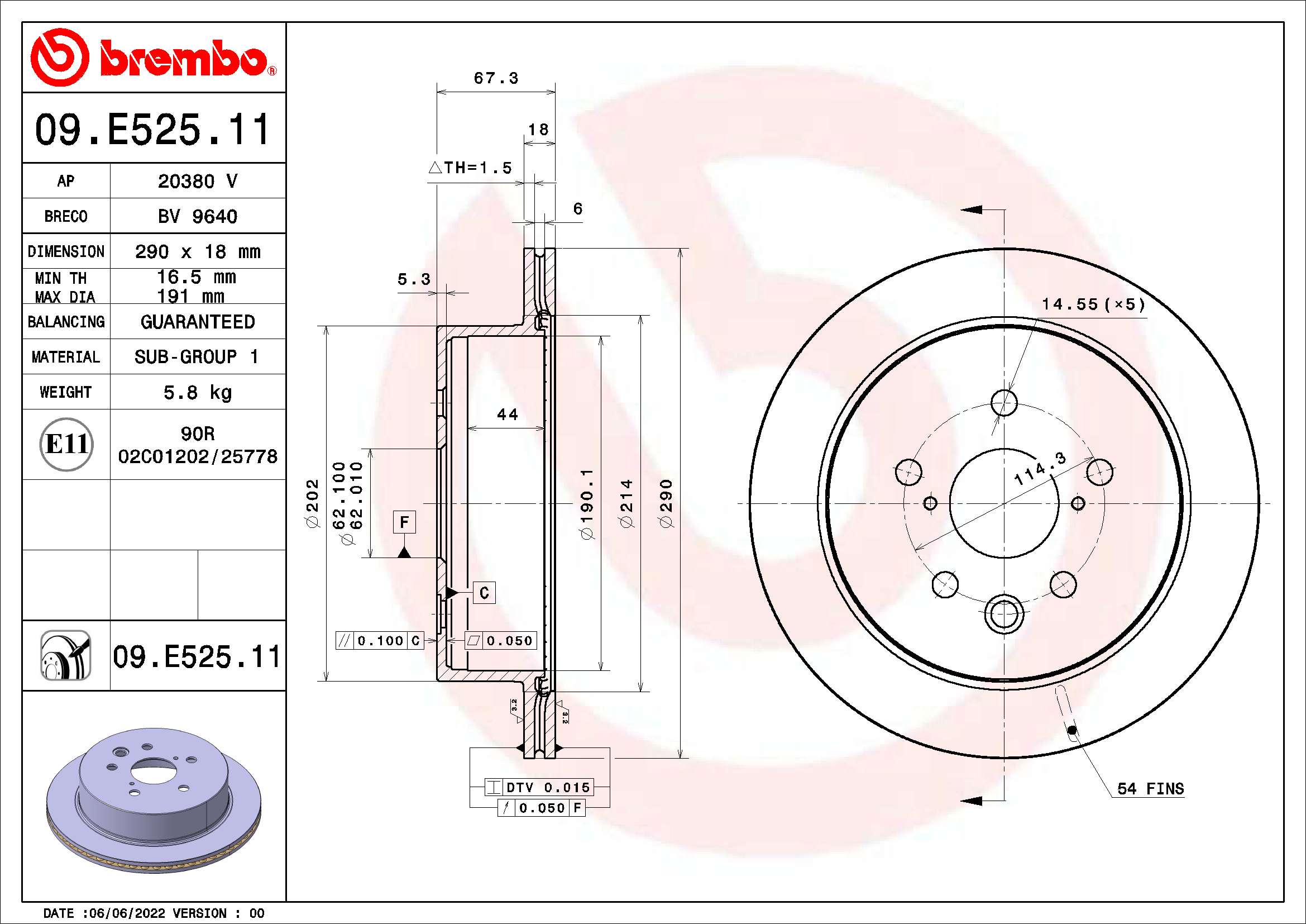 Brembo Remschijven 09.E525.11