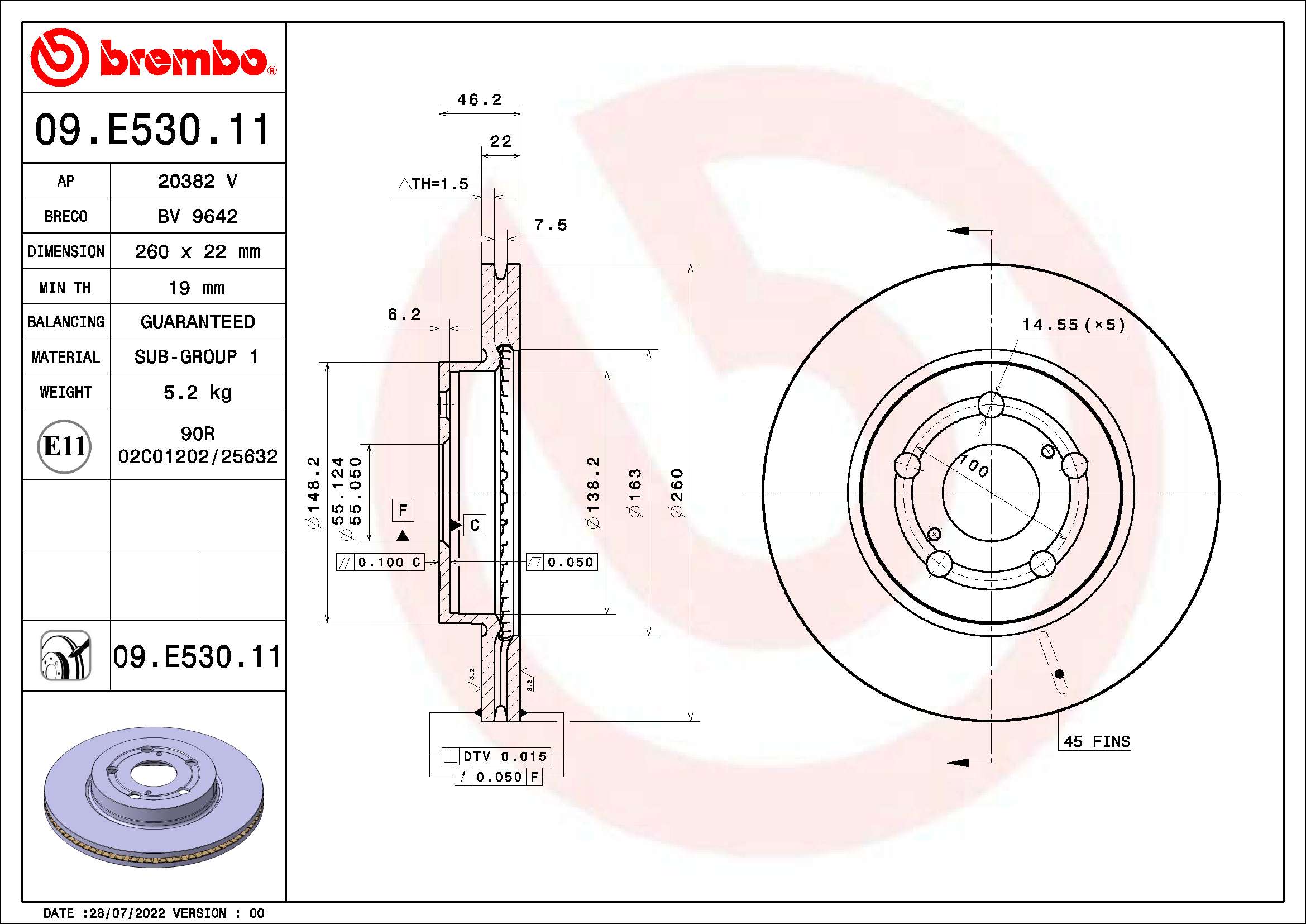 Brembo Remschijven 09.E530.11