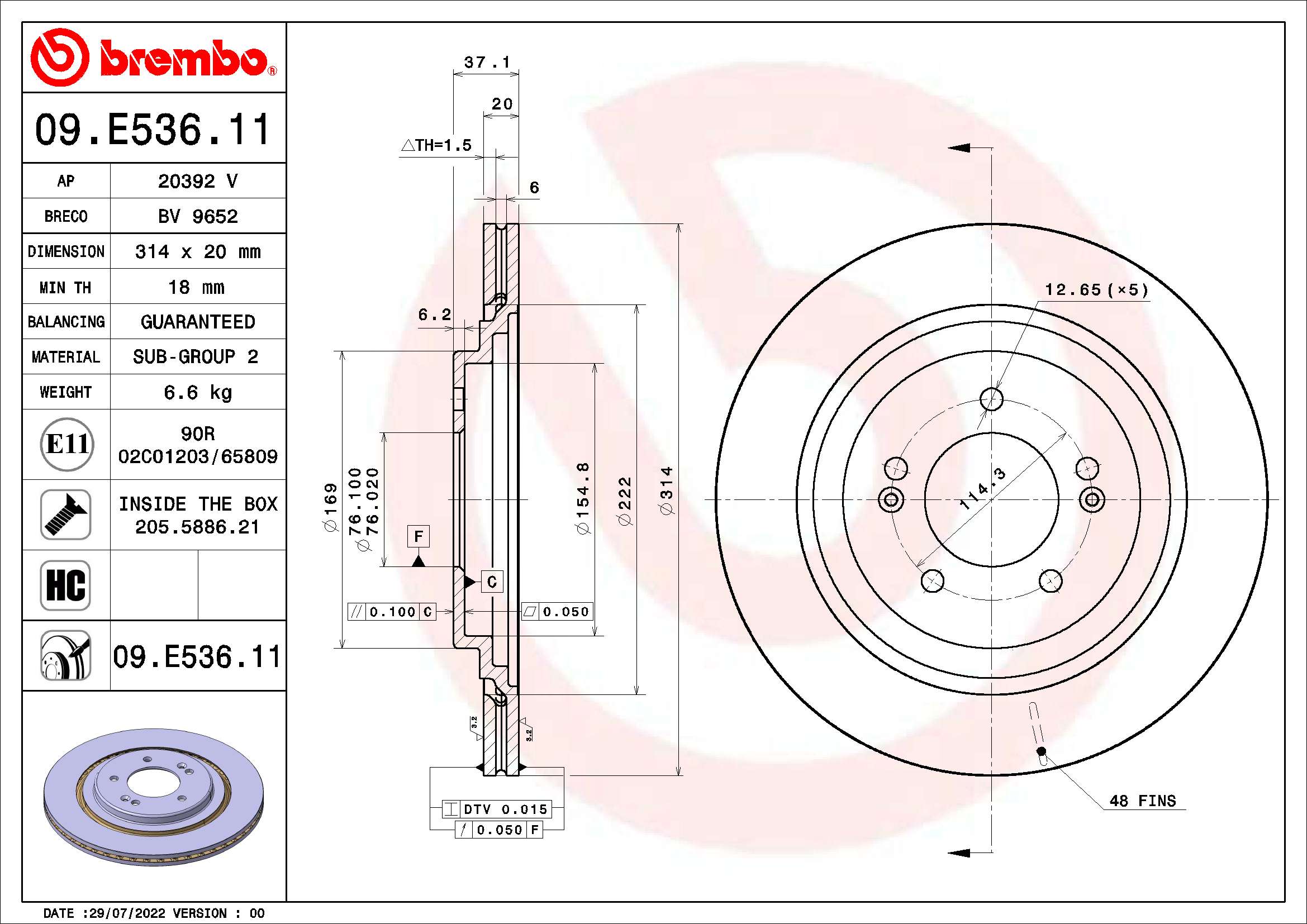 Remschijven Brembo 09.E536.11