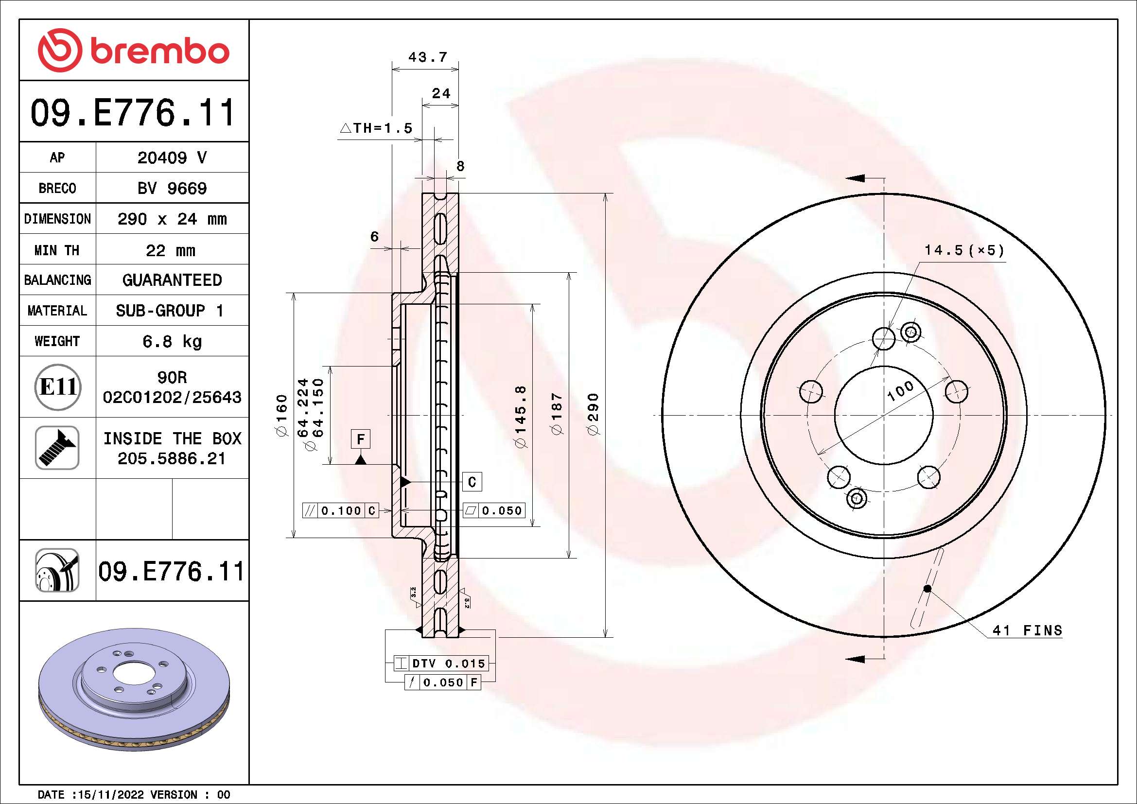 Remschijven Brembo 09.E776.11