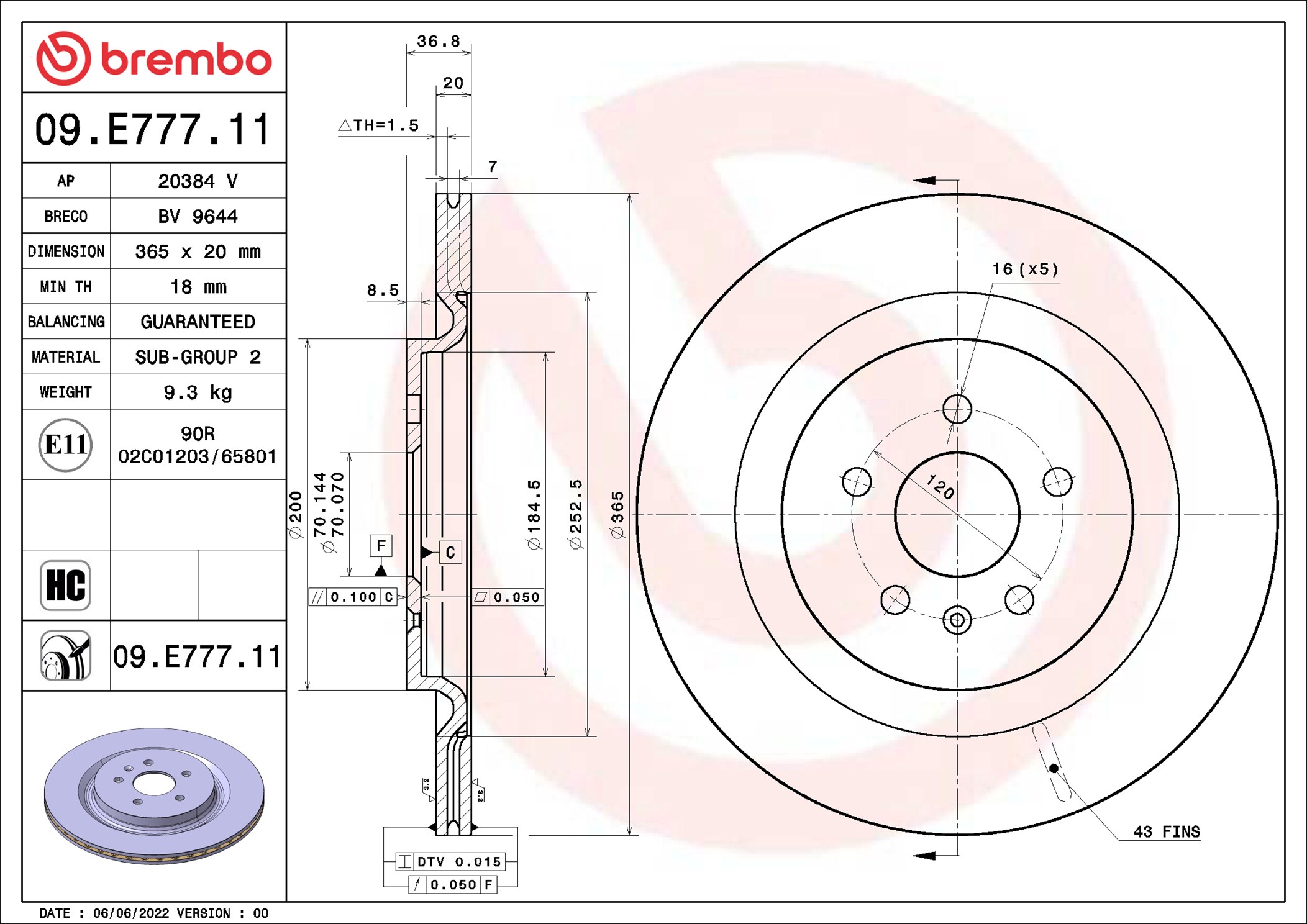 Brembo Remschijven 09.E777.11