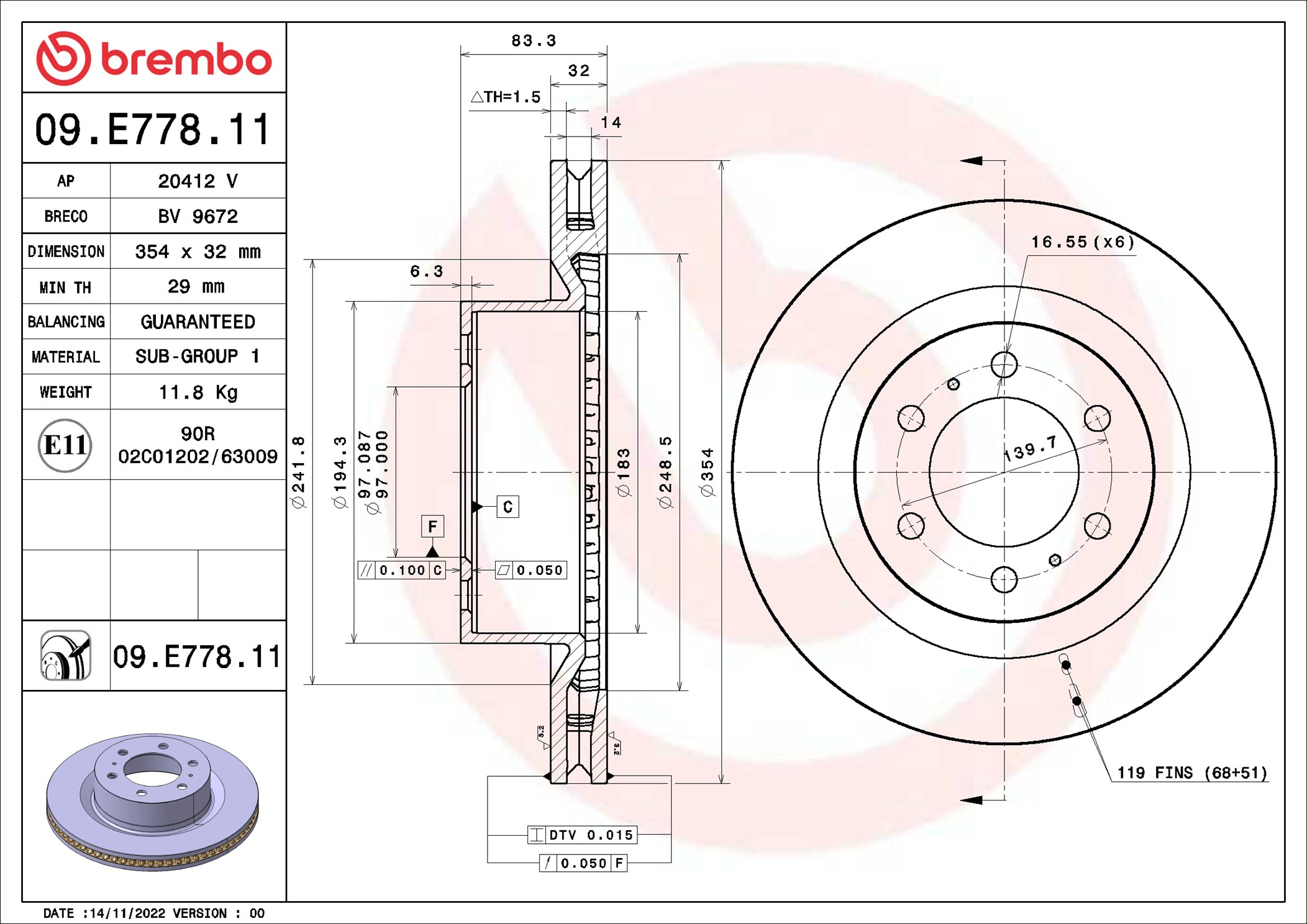 Brembo Remschijven 09.E778.11