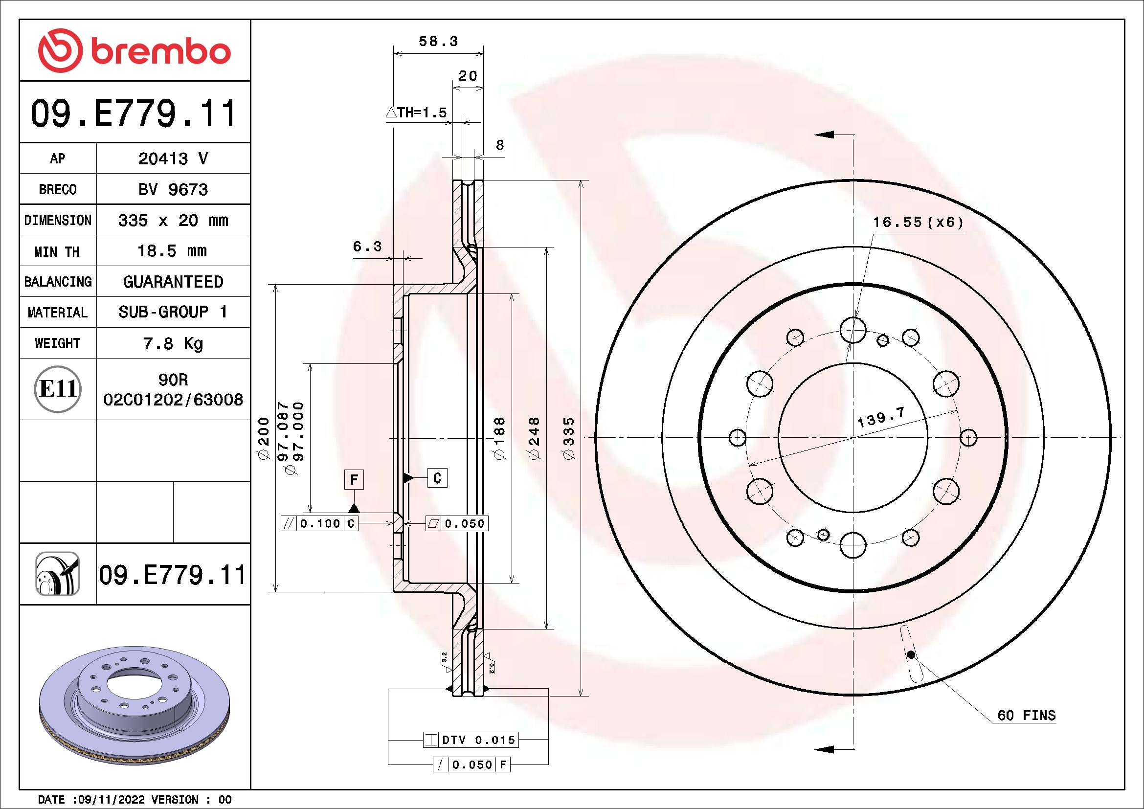 Remschijven Brembo 09.E779.11