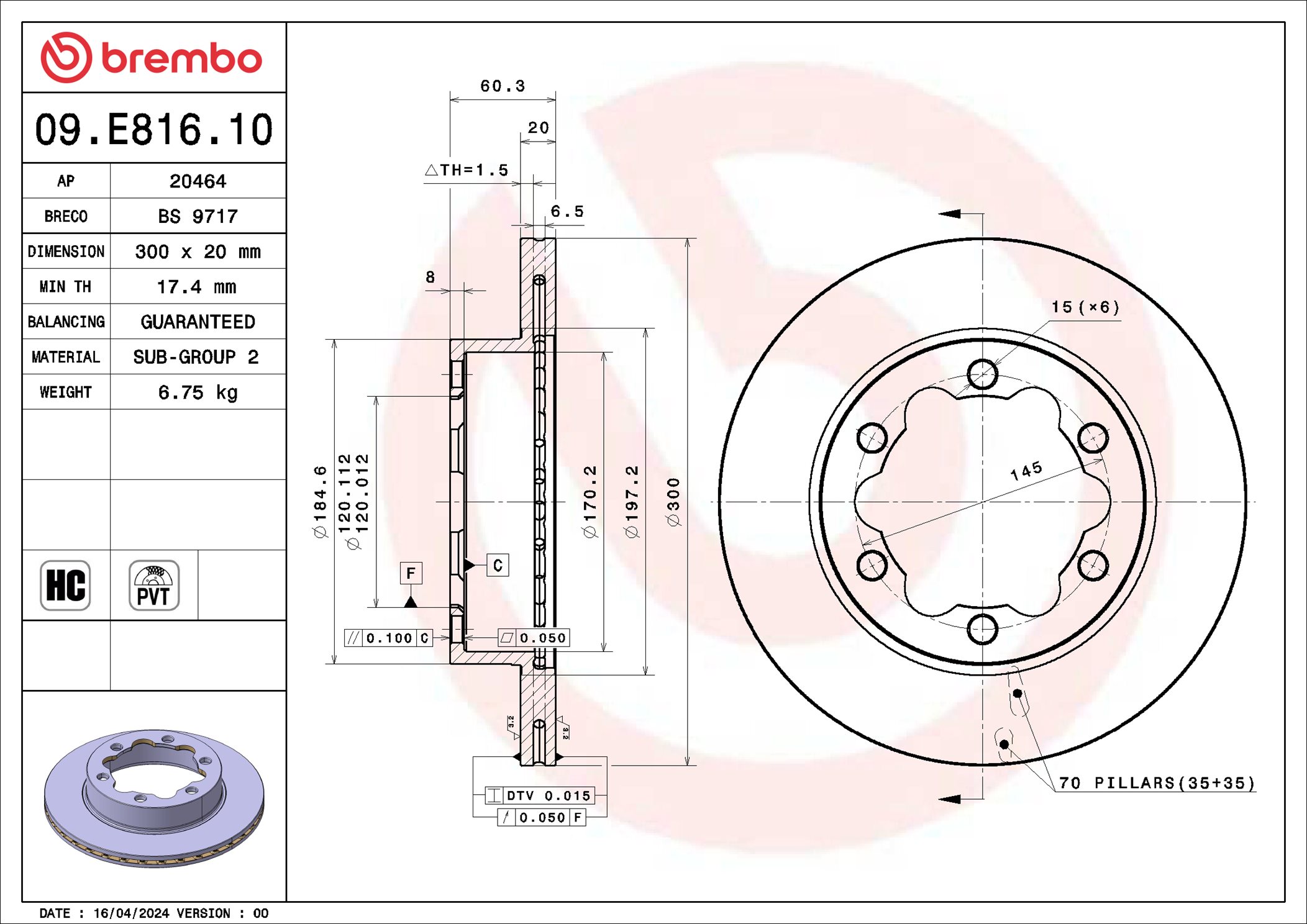Remschijf Brembo 09.E816.10